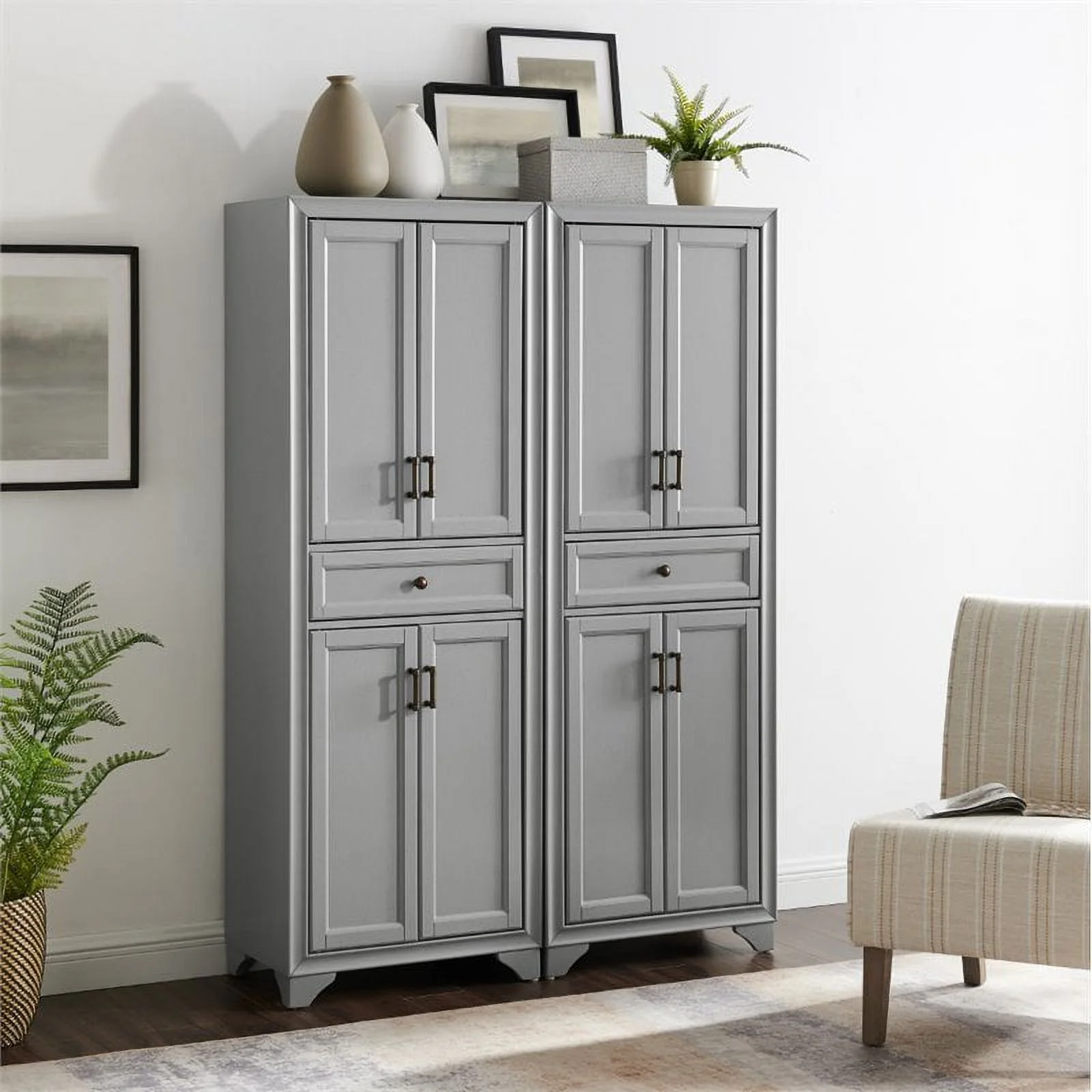 Pemberly Row 4 Door Pantry Set in Distressed Gray (Set of 2)