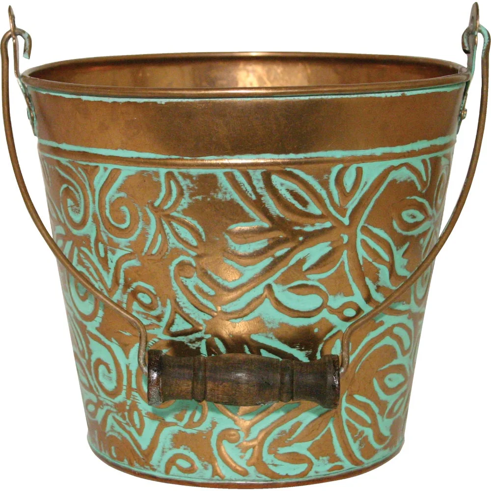 1 PK, Robert Allen MPT01630-Robert Allen Vintage 8 In. Copper Floral Galvanized Metal Planter