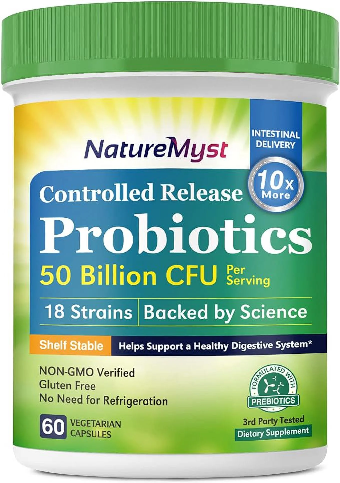 NatureMyst Probiotics 50 Billion per Serving, 18 Probiotic Strains, 60 Veggie Capsules - Non-GMO, Gluten Free