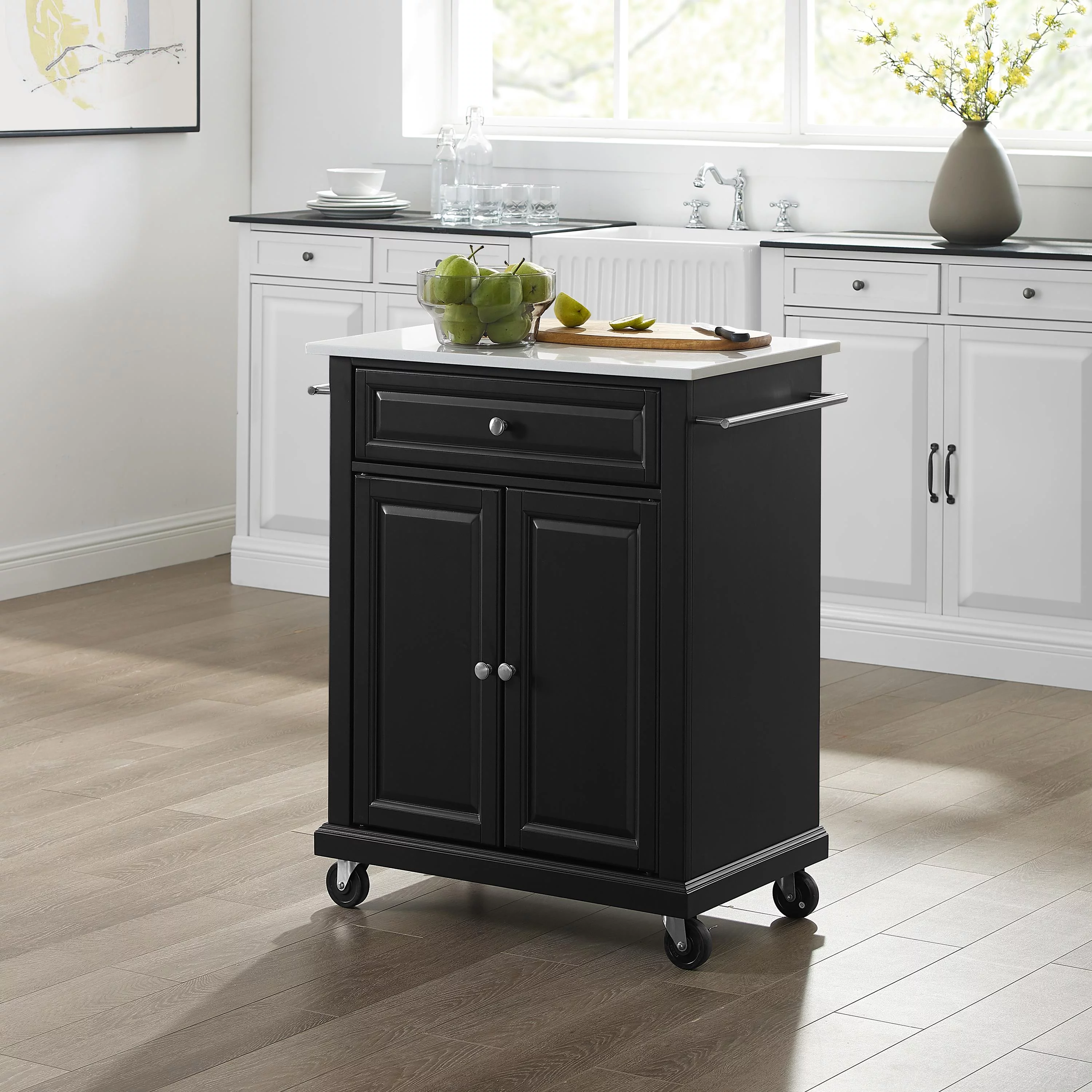 Crosley Furniture Compact Wood Kitchen Granite Top Kitchen Cart in Matte Black