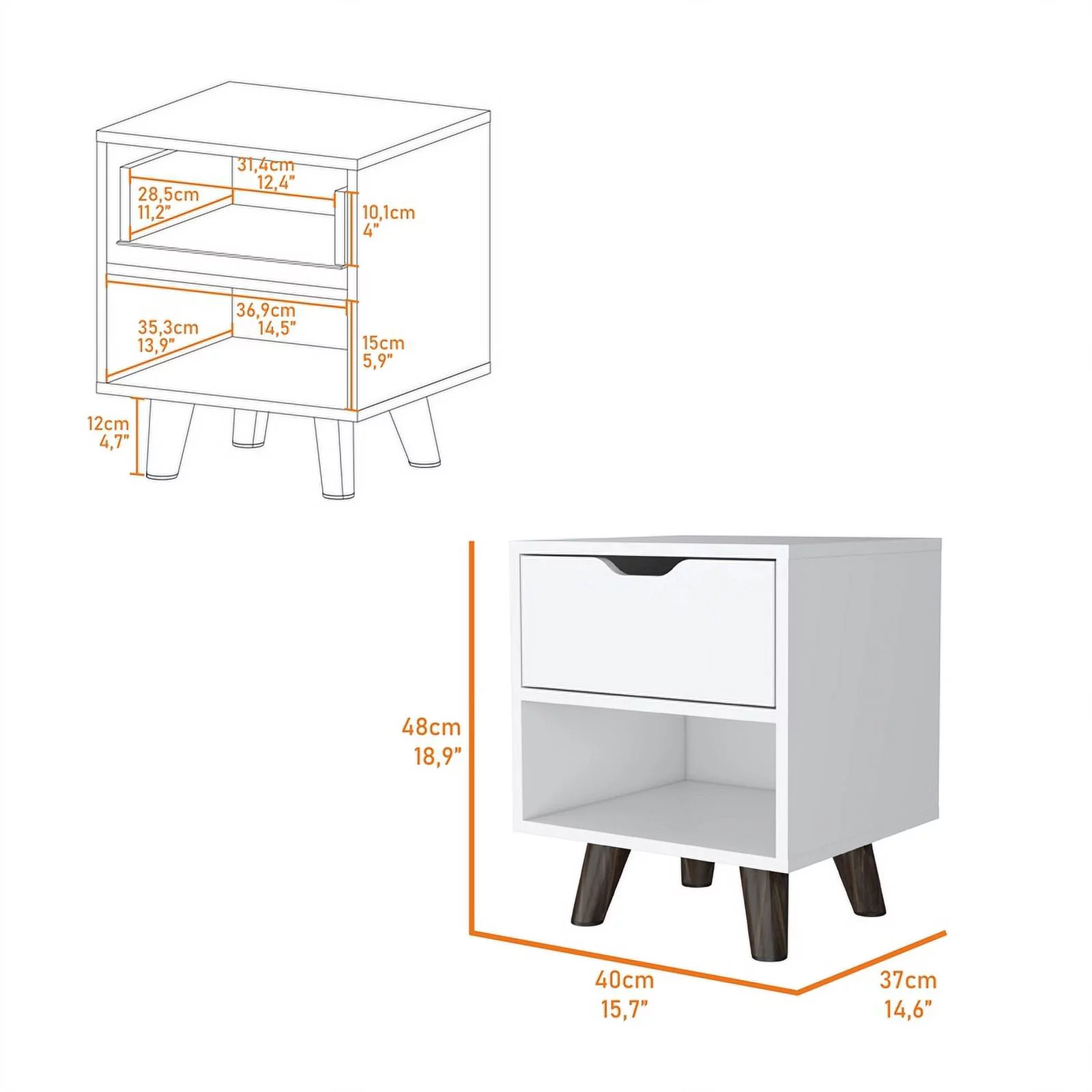 Home Square Engineered Wood Nightstand 1 Drawer in White - Set of 2