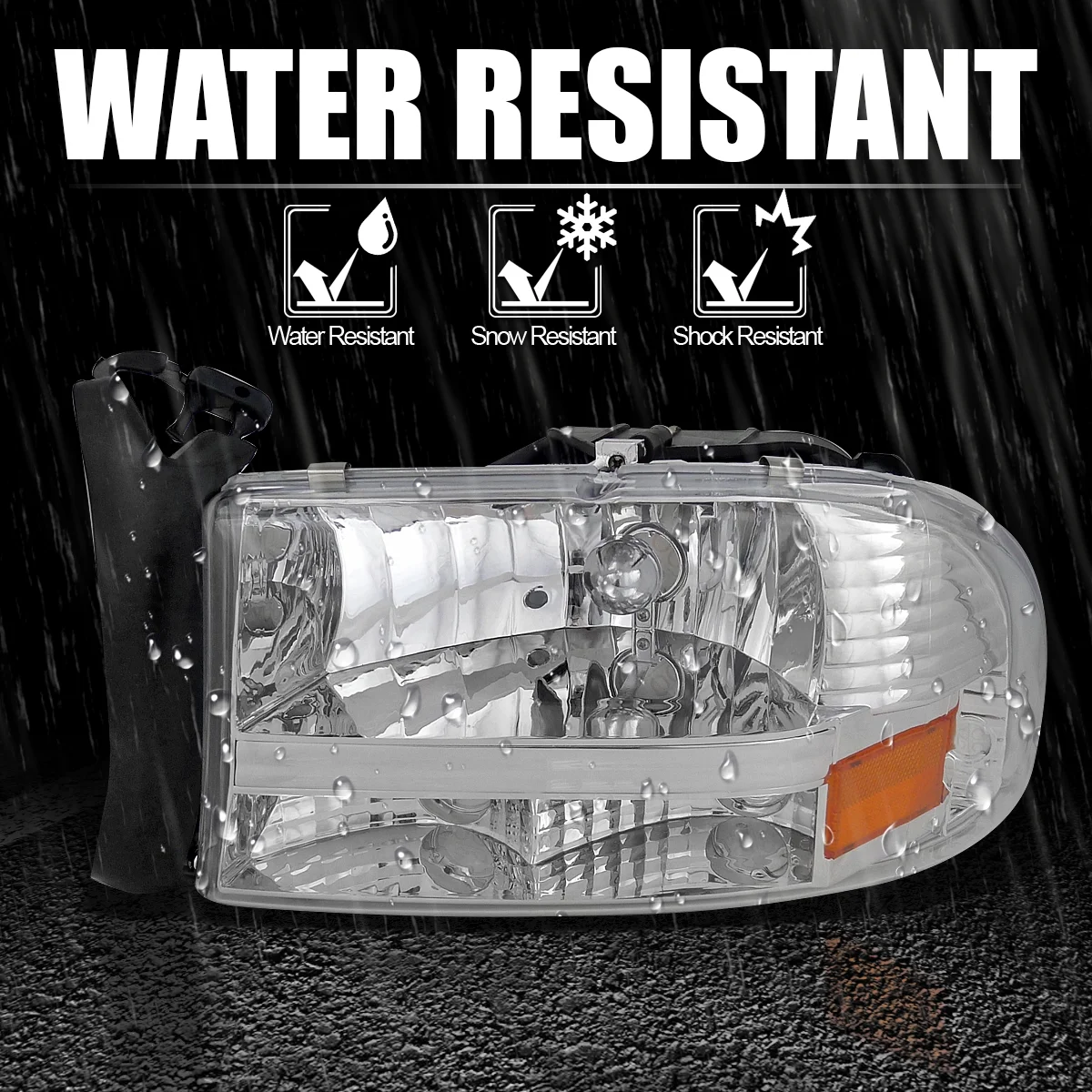 Spec-D Tuning Chrome Housing Clear Lens Headlights Compatible with 1997-2004 Dodge Dakota L+R Pair 1PC Style Head Light Lamp Assembly