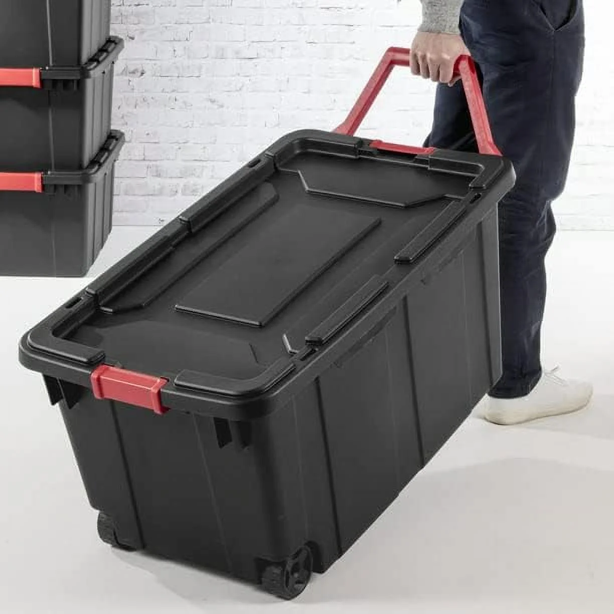 40 Gallon Black Plastic Wheeled Industrial Storage Box,Set of 2