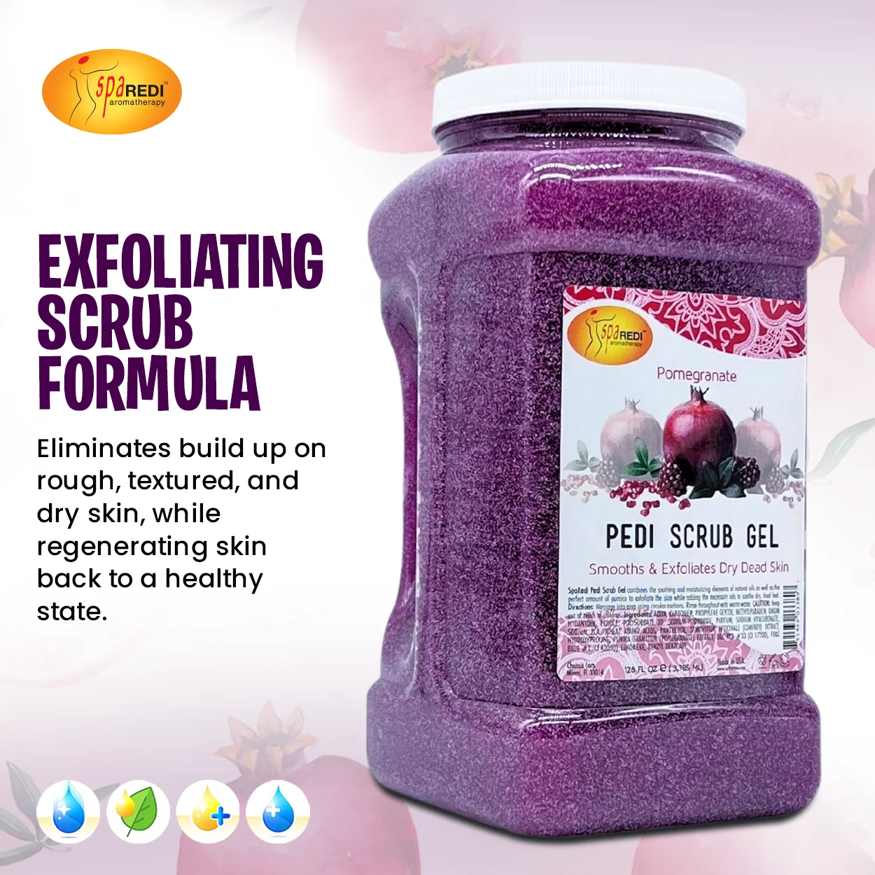 Spa Redi Exfoliating Pumice Gel Scrub 128 oz - Pomegranate, Full Body Mani-Pedi Polish