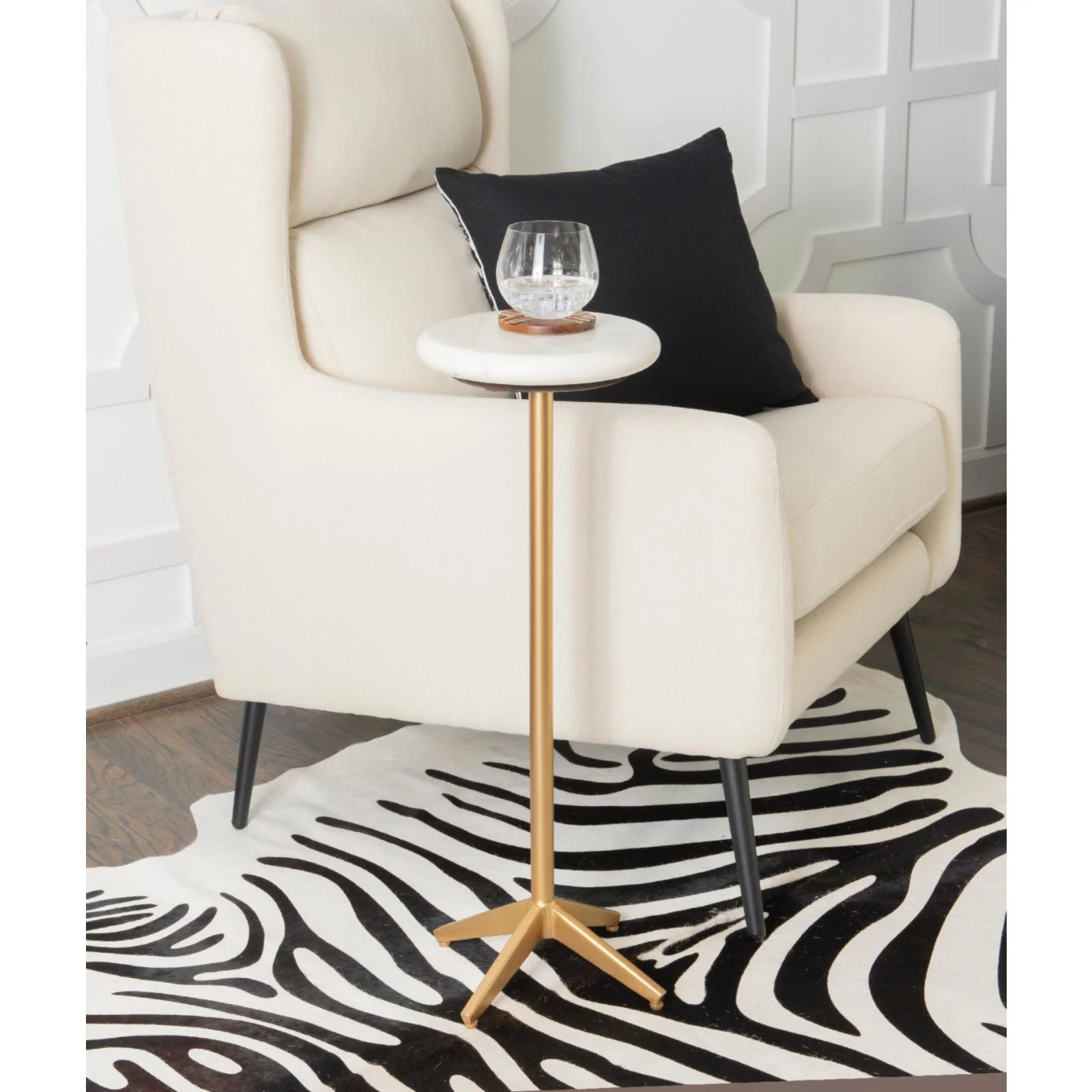 Powell Esmee Round Drink Table - Gold with White Marble Top
