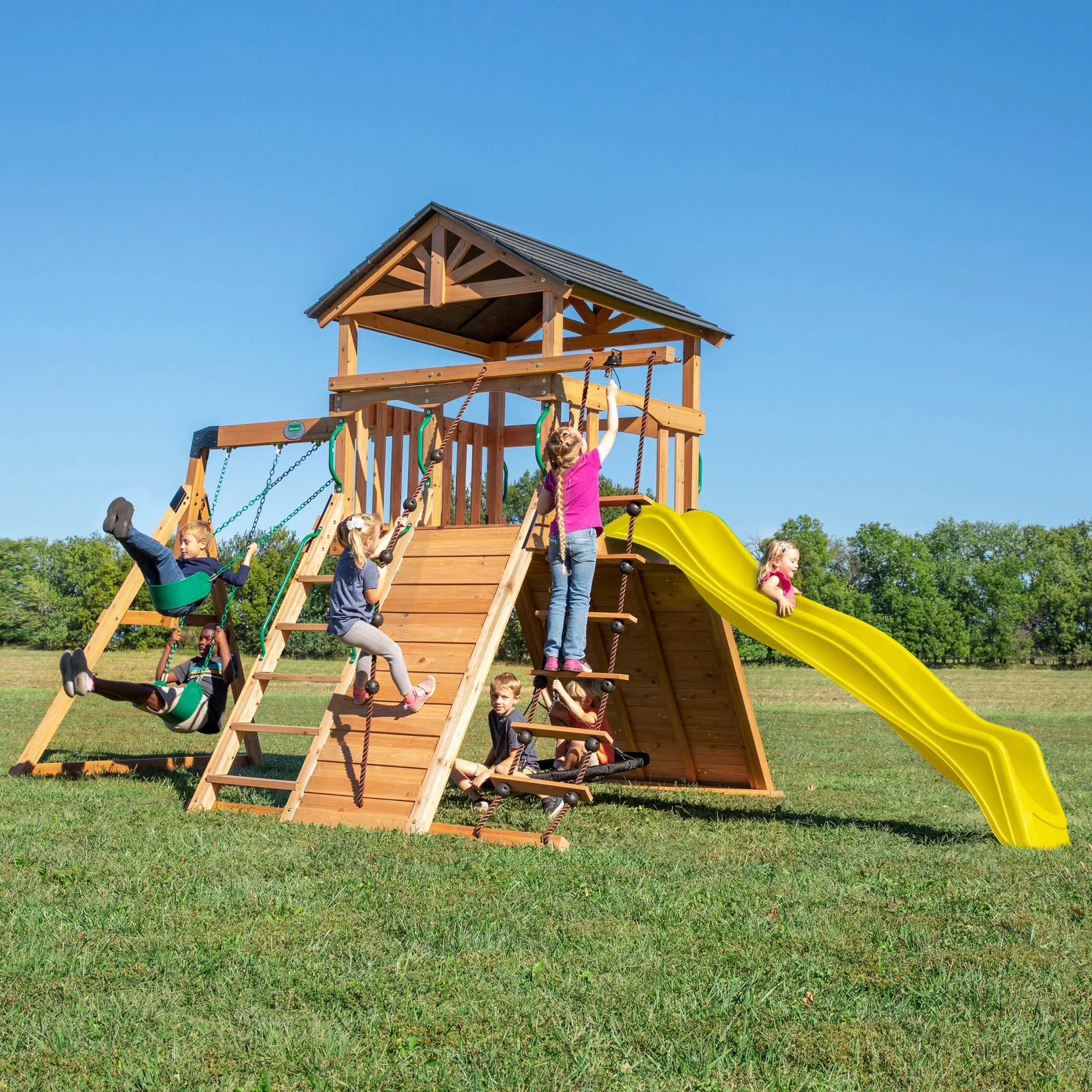 Backyard Discovery Endeavor Swing Set With Yellow Wave Slide