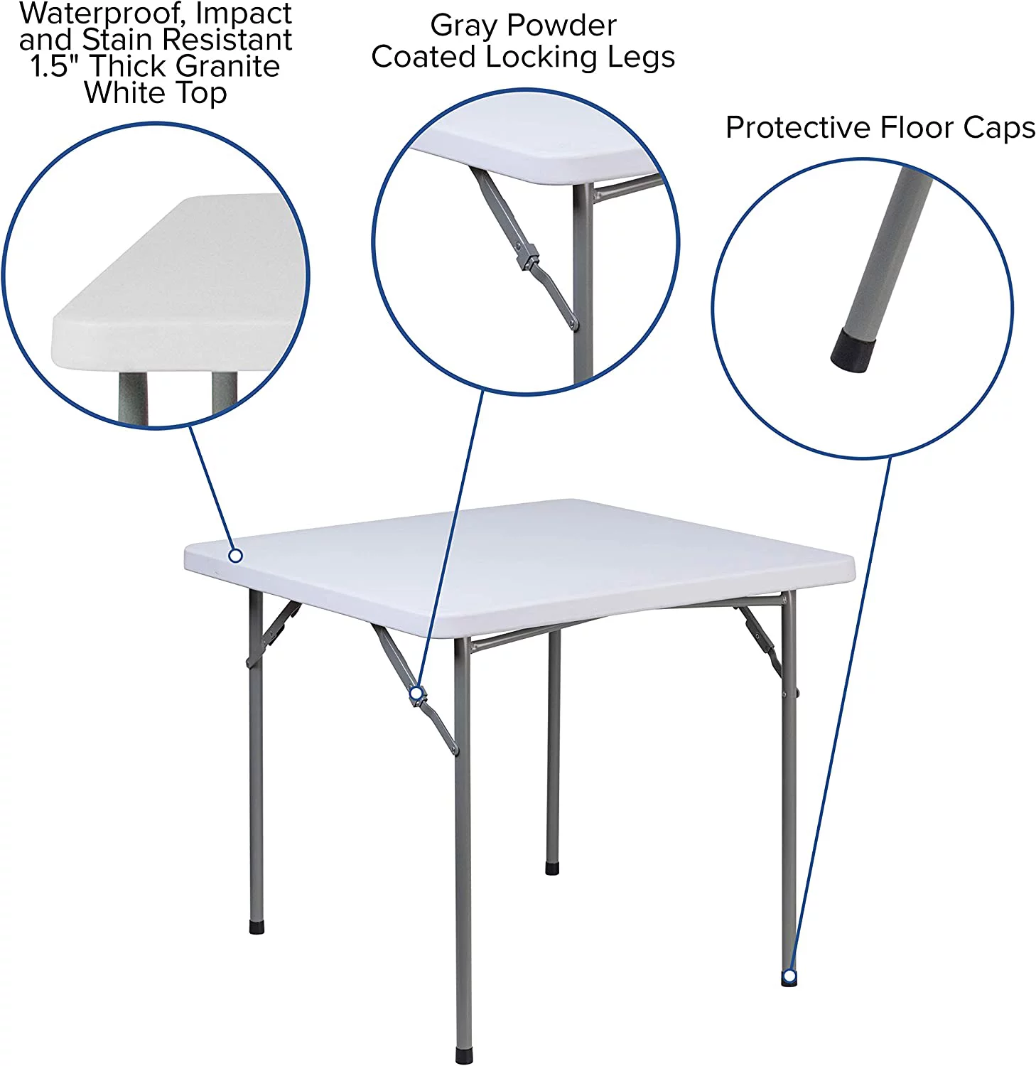 2.81-Foot Square Granite White Plastic Folding Table - Card Table/Game Table