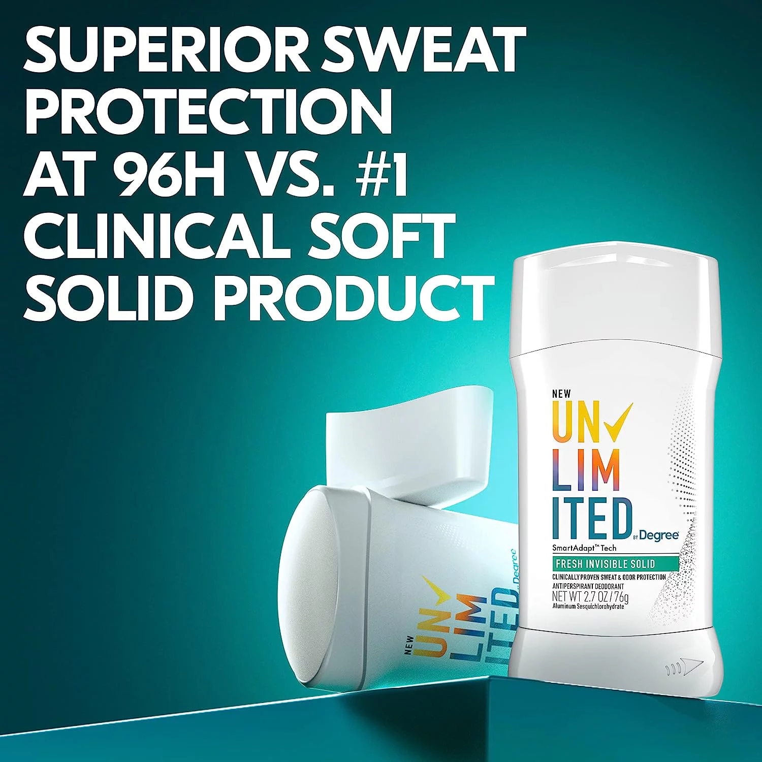 Degree Unlimited Antiperspirant Deodorant Stick Fresh 2 Count Long-Lasting Sweat & Odor Protection with Antiperspirant Technology SmartAdapt Tech 2.7 oz Fresh Invisible Solid 2.70 Ounce (Pack of 2)