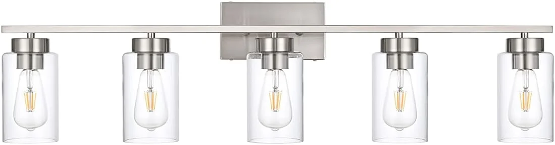 RUO 3 Light Bathroom Vanity Light Fixtures, Brush Nickel Modern Wall Lights with Clear Glass Shade, Vintage Wall Sconce Lighting for Living Room, Mirror, Bedroom, Hallway (Nickel, 3-Lights)