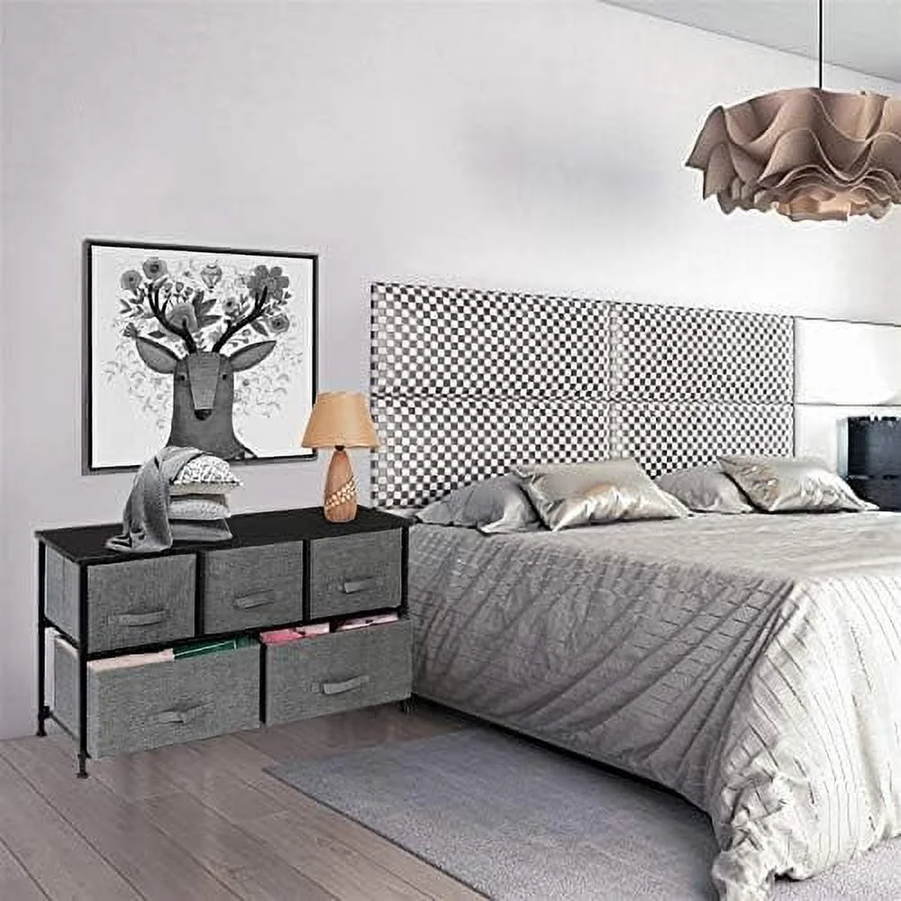 YPDCHB 5 Drawer Dresser Organizer  Fabric Dresser  Tower  2-Tier Wide Closet Dresser  Multi-use Organizer Unit for Closets  Bedroom  Dorm Room  Living Room  Hallway  Linen/Natural