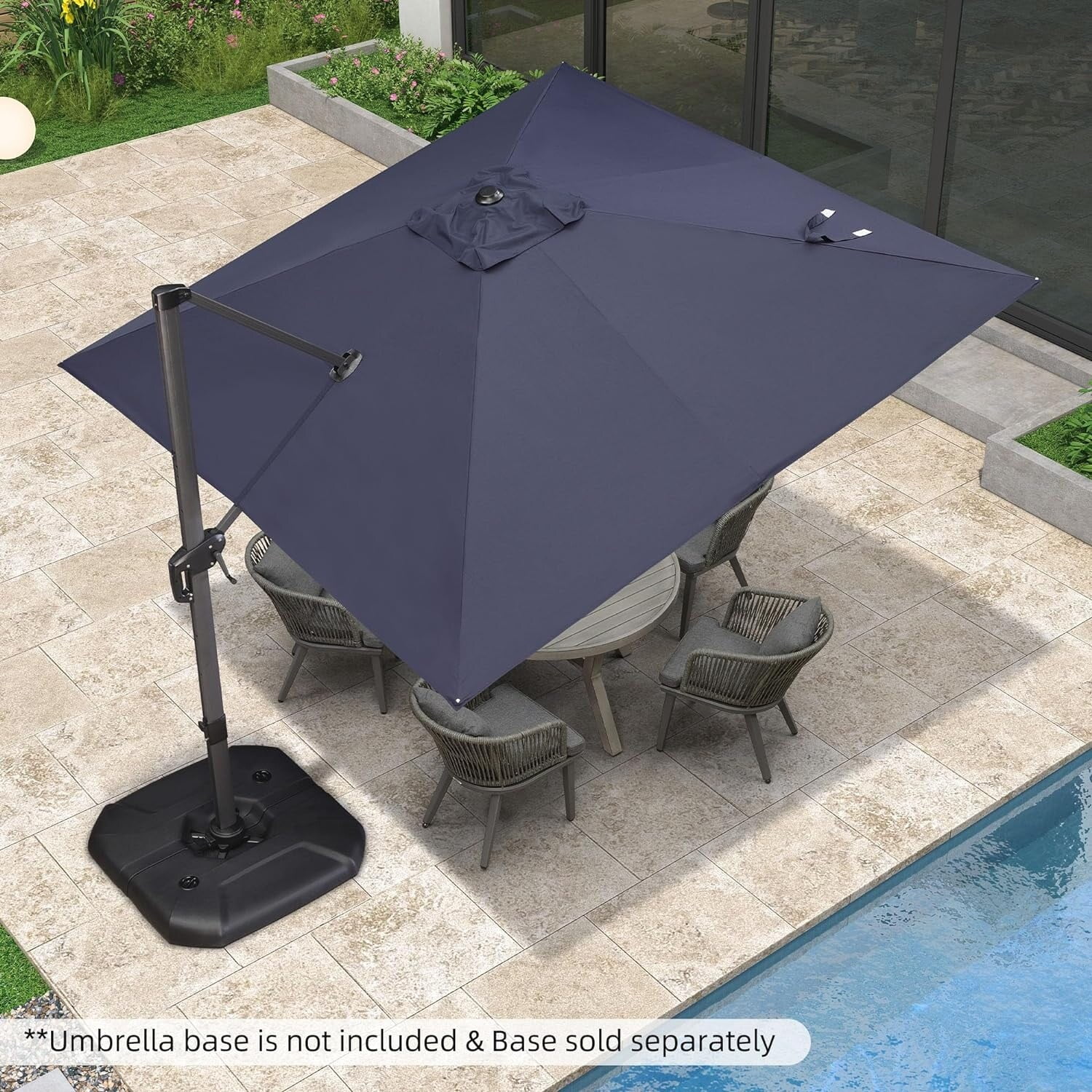 PURPLE LEAF  10 ft Square 360 Degree Rotation Patio Cantilever Umbrella Grey