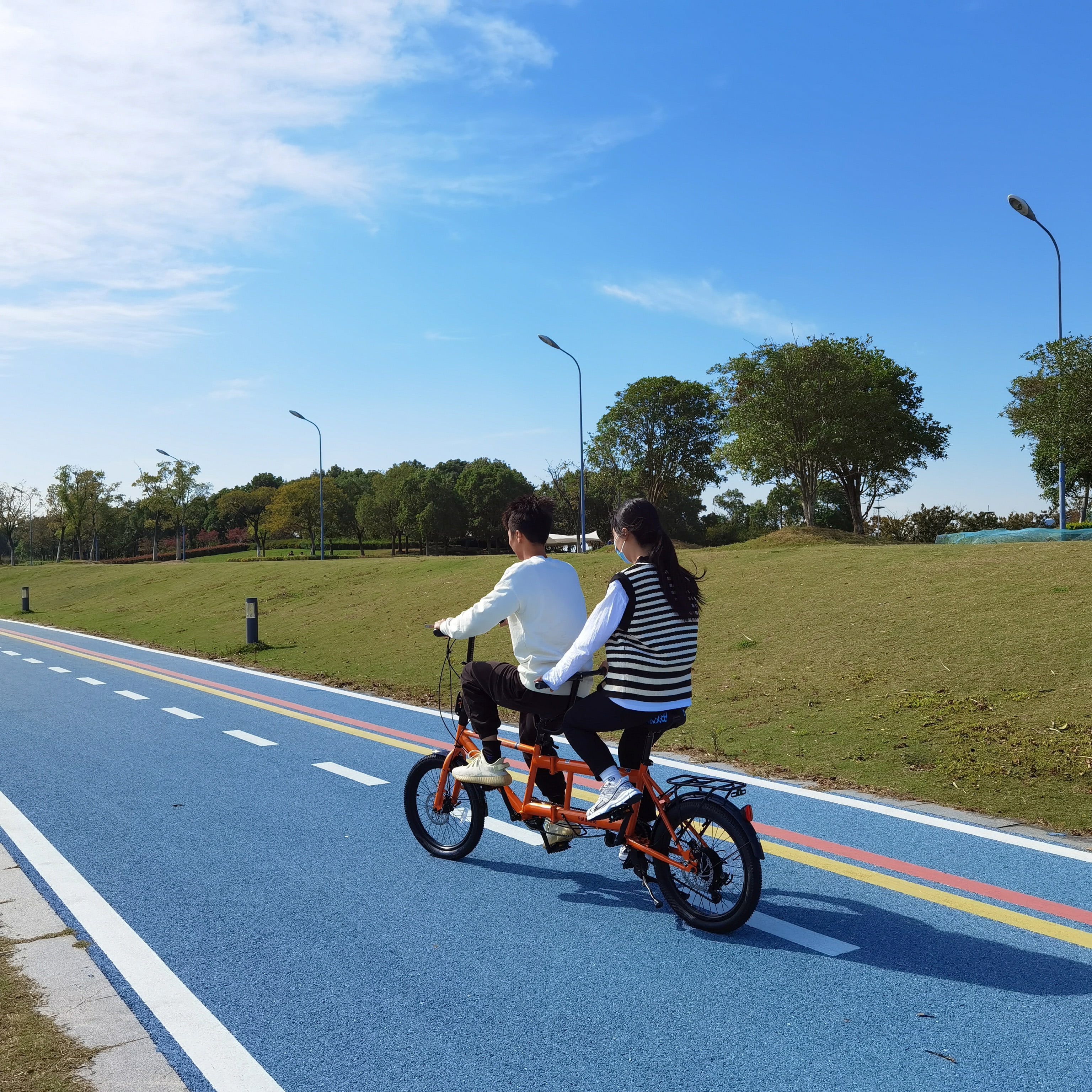 FOMAS Tandem Bike 20 Inches Wheels 2-Seater Shimano 7speed Folding Tandem Adult Beach Cruiser