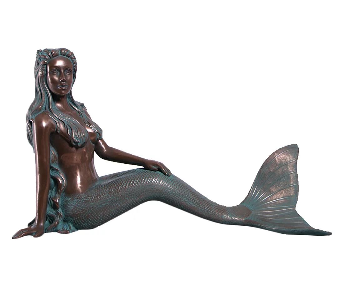 Nerissa by the Sea Mermaid Large Sculpture Verde Bronze Finish