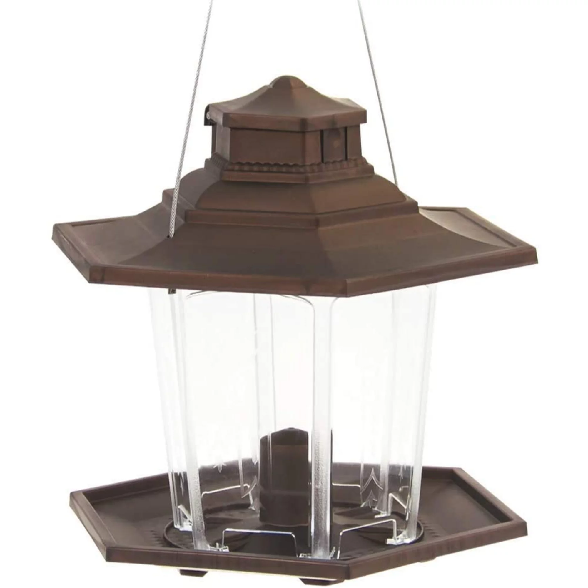 More Birds Bird Feeder, 6 Feeding Ports, 2.7 lb Bird Seed Capacity, Gazebo Wild Bird Feeder, Brown