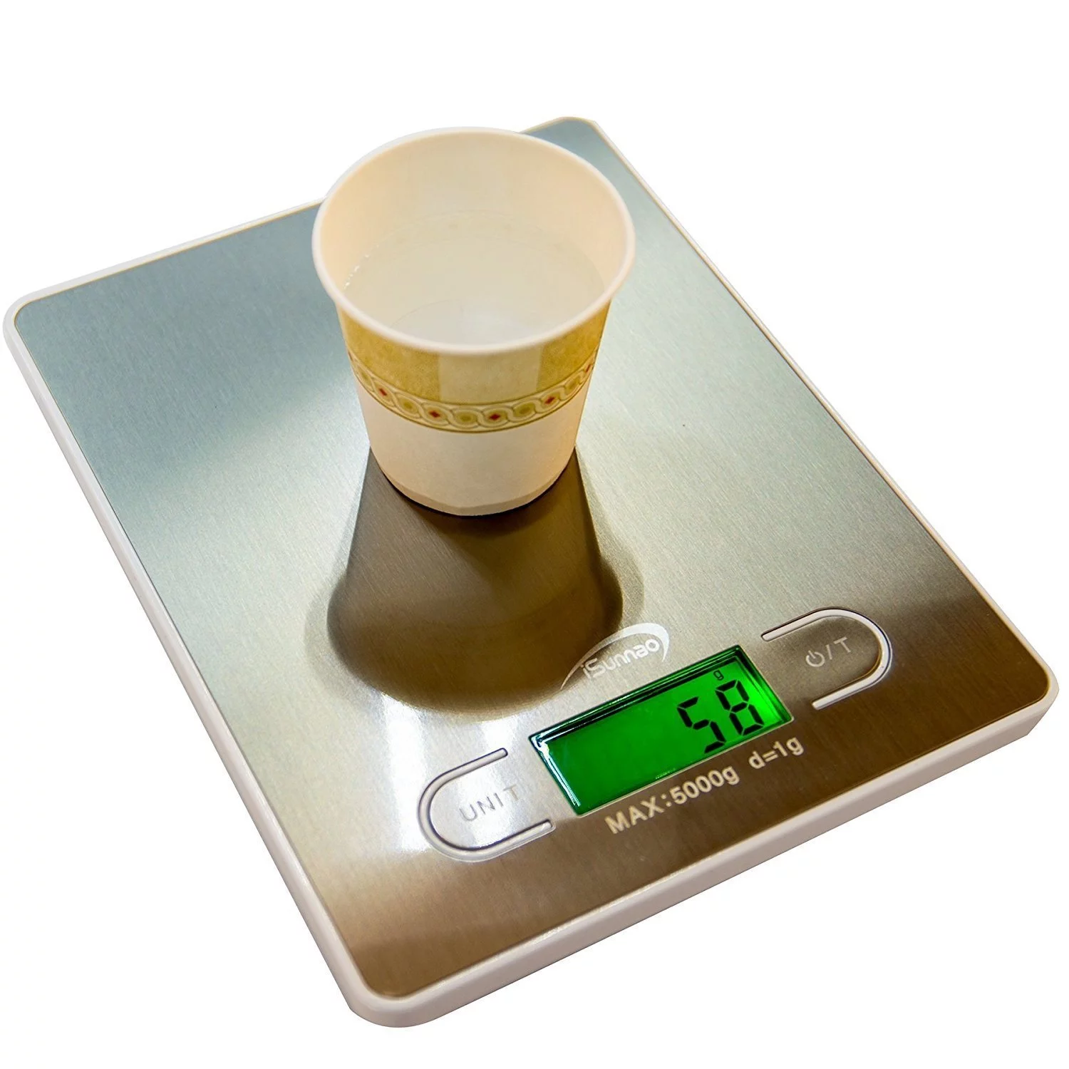 iSunnao Electronic Digital Kitchen Scale Small Sleek Design Food Weighing in Grams Ounces and Pounds, up to 11 lb. (5 Kg), White