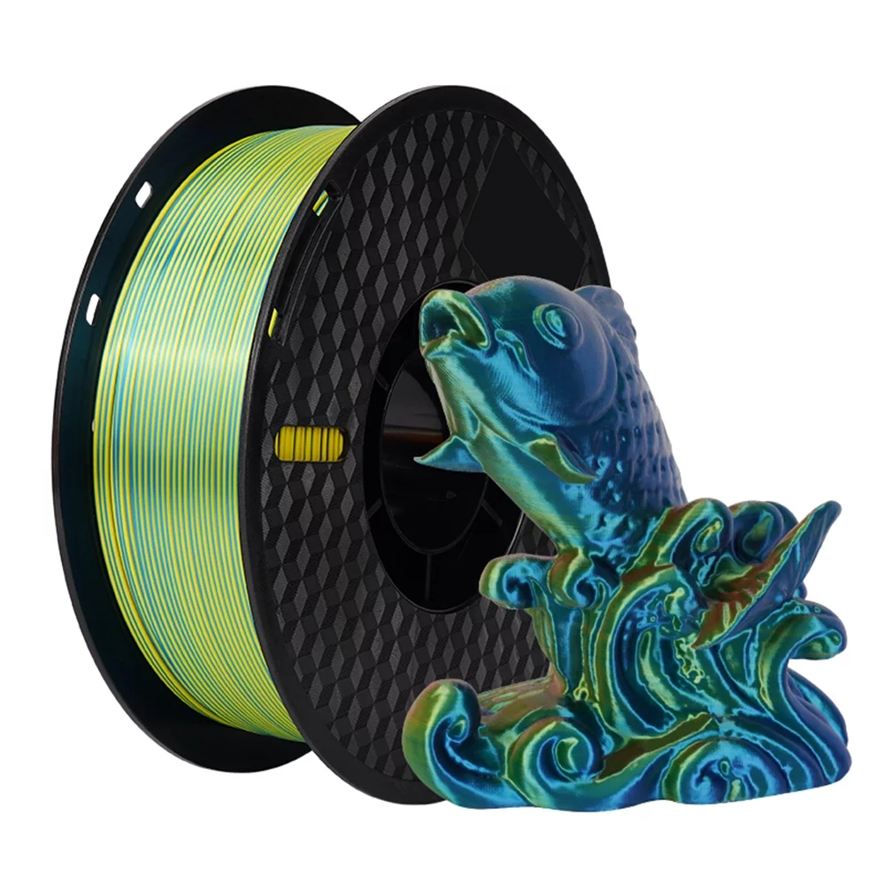 KINGROON 3D Printer PLA Filament 1KG 1.75mm Triple Color Silk PLA Filament 3D Printing Material Eco- friendly Spool Dimensional Accuracy +/-0.03mm Standard 1 Roll - Red Yellow Blue