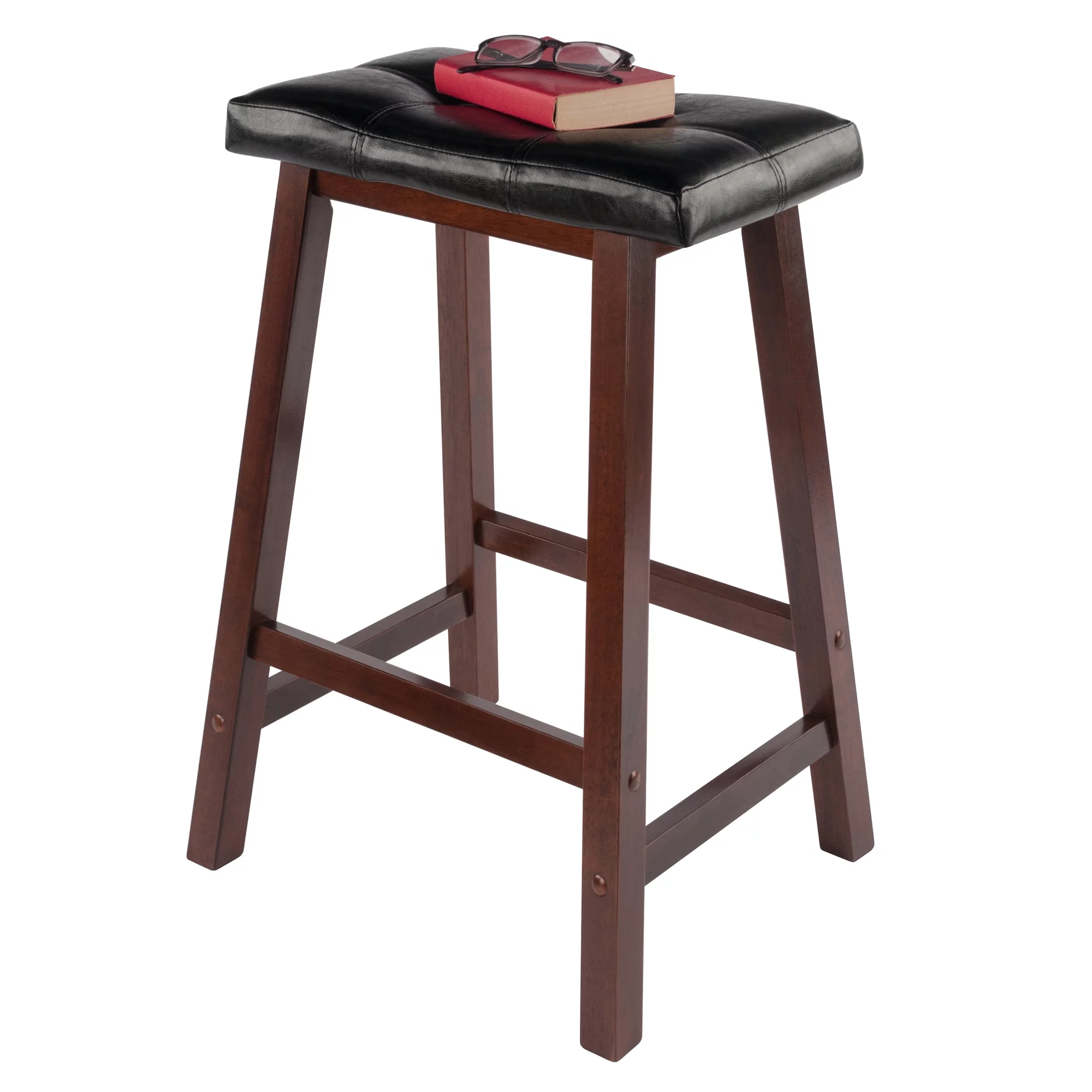Winsome Wood Harrington 3-Pc Set, Drop Leaf Table & 2 Cushion Saddle Seat Counter Stools, Walnut Finish