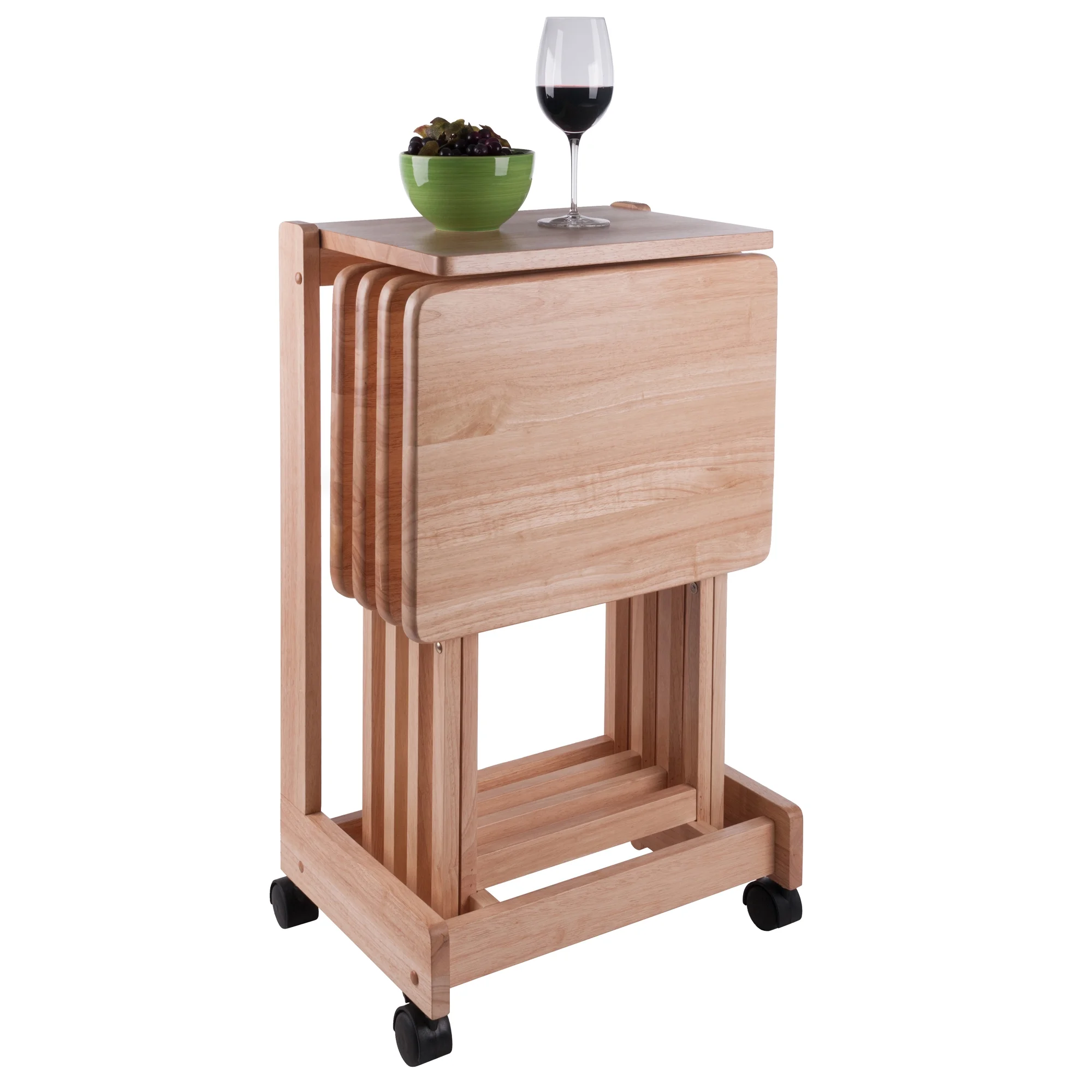 Winsome Wood Brienda 5-Piece Snack Table Set, Serving Cart, Natural Finish