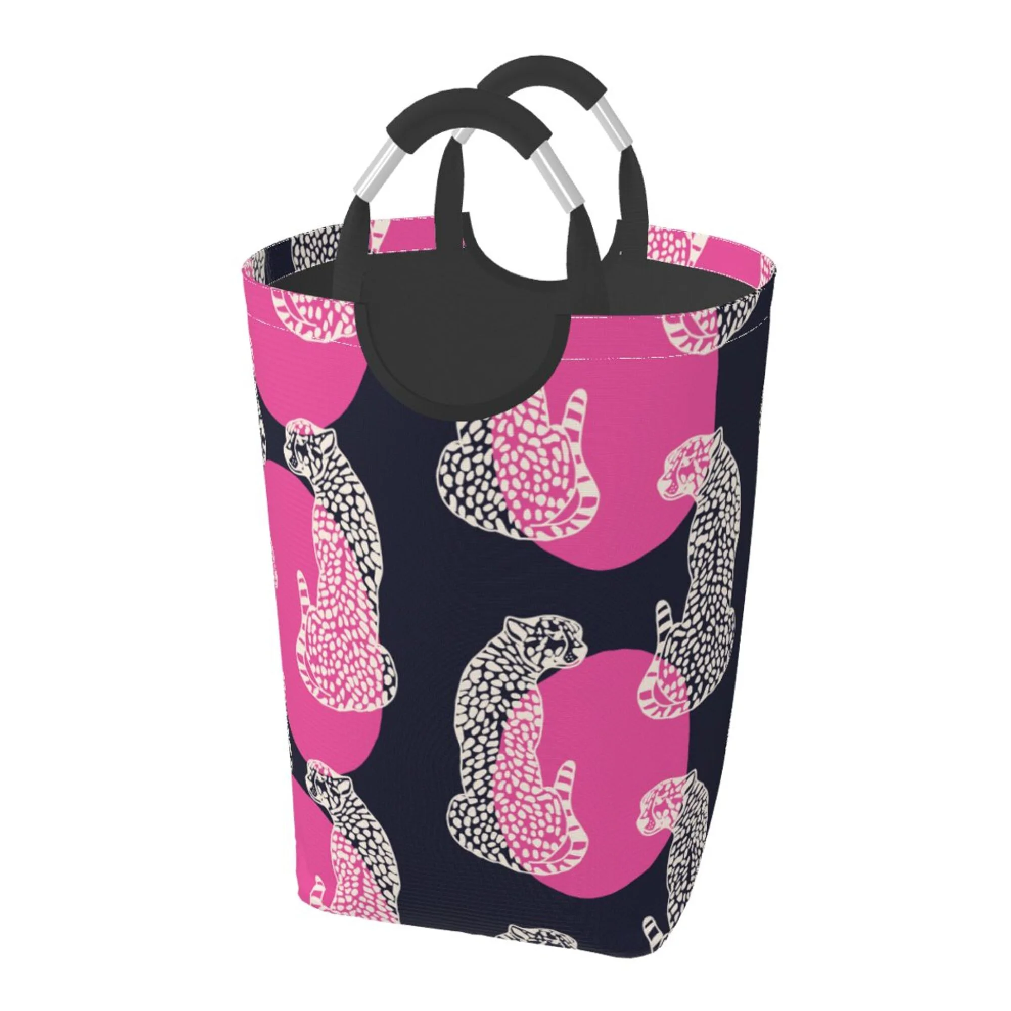 TEQUAN 50L Large Rectangular Laundry Hamper with Aluminum Handles, Vintage Animal Print Leopard Prints Waterproof Foldable Dirty Clothes Basket