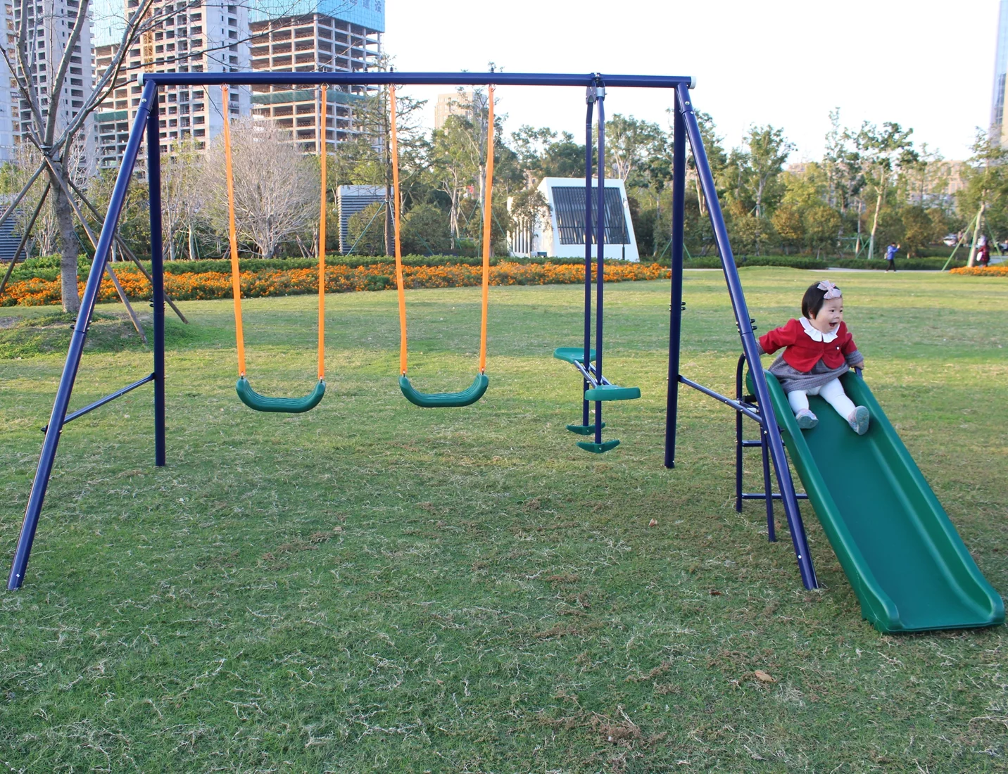 Swing Set A-Frame Metal Swing Set w/ Slide