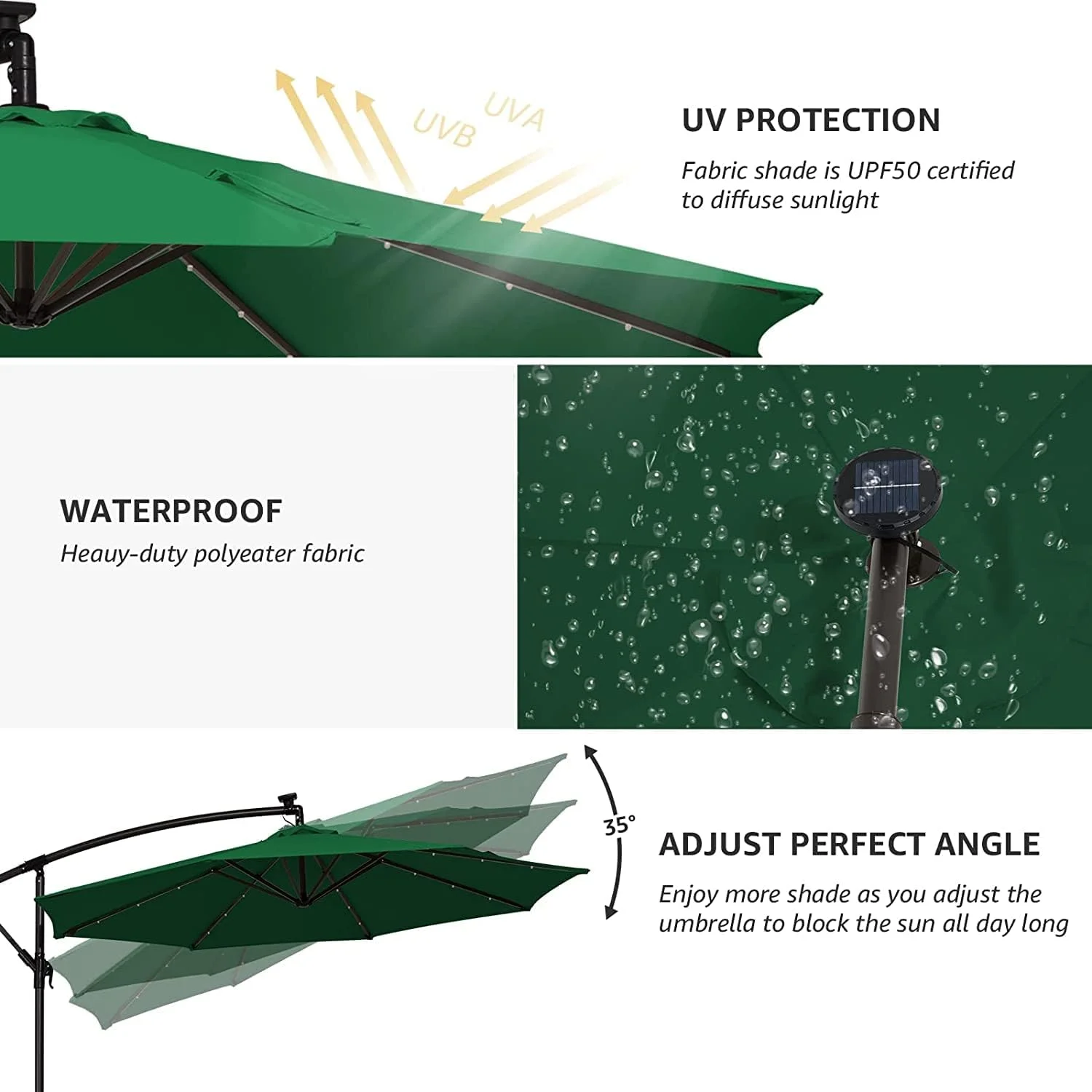 10Ft Solar LED Offset Hanging Outdoor Patio Umbrella With Easy Tilt Adjustment