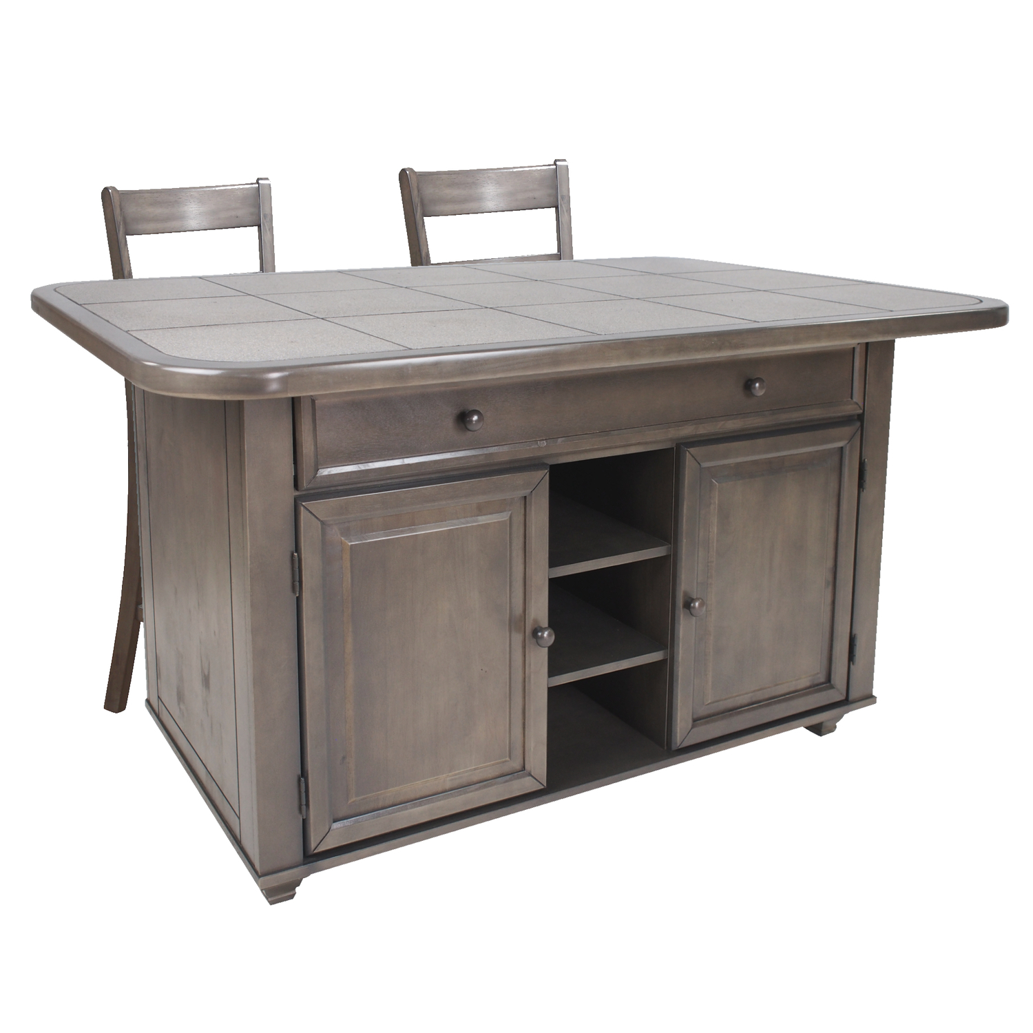 HomeStock 3 Piece Kitchen island Set , Gray Tile Top , 2 Barstools