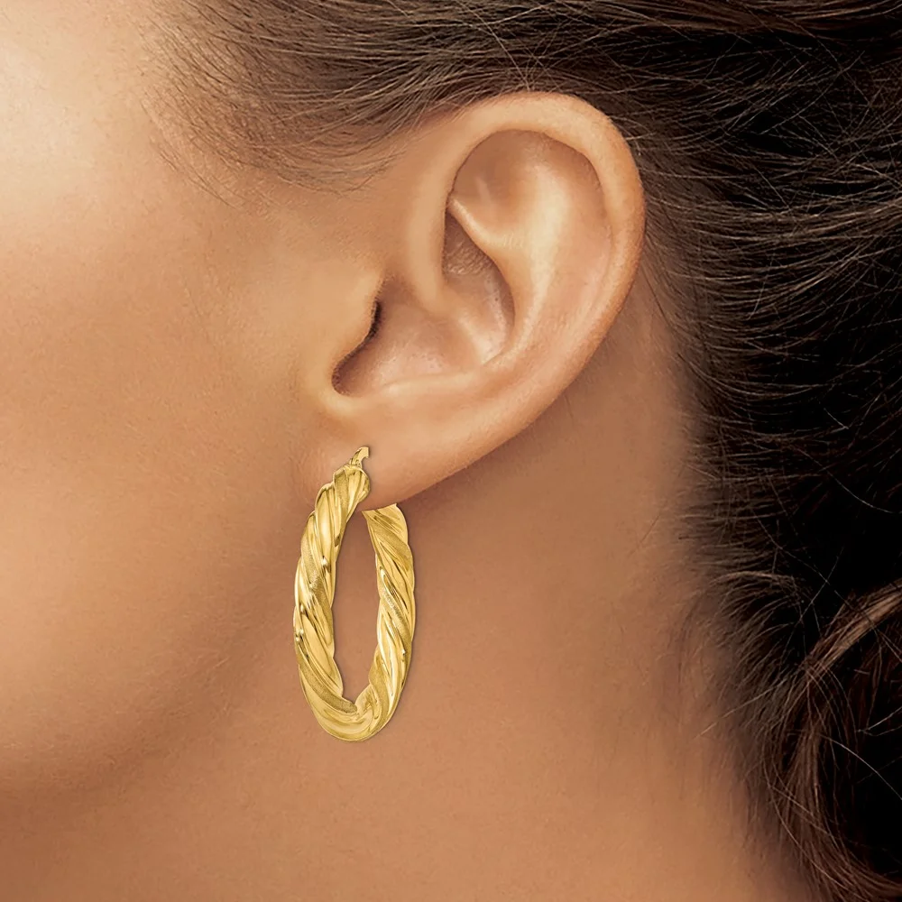 Primal Gold 14 Karat Yellow Gold Satin and Polished Twisted Hoop Earrings