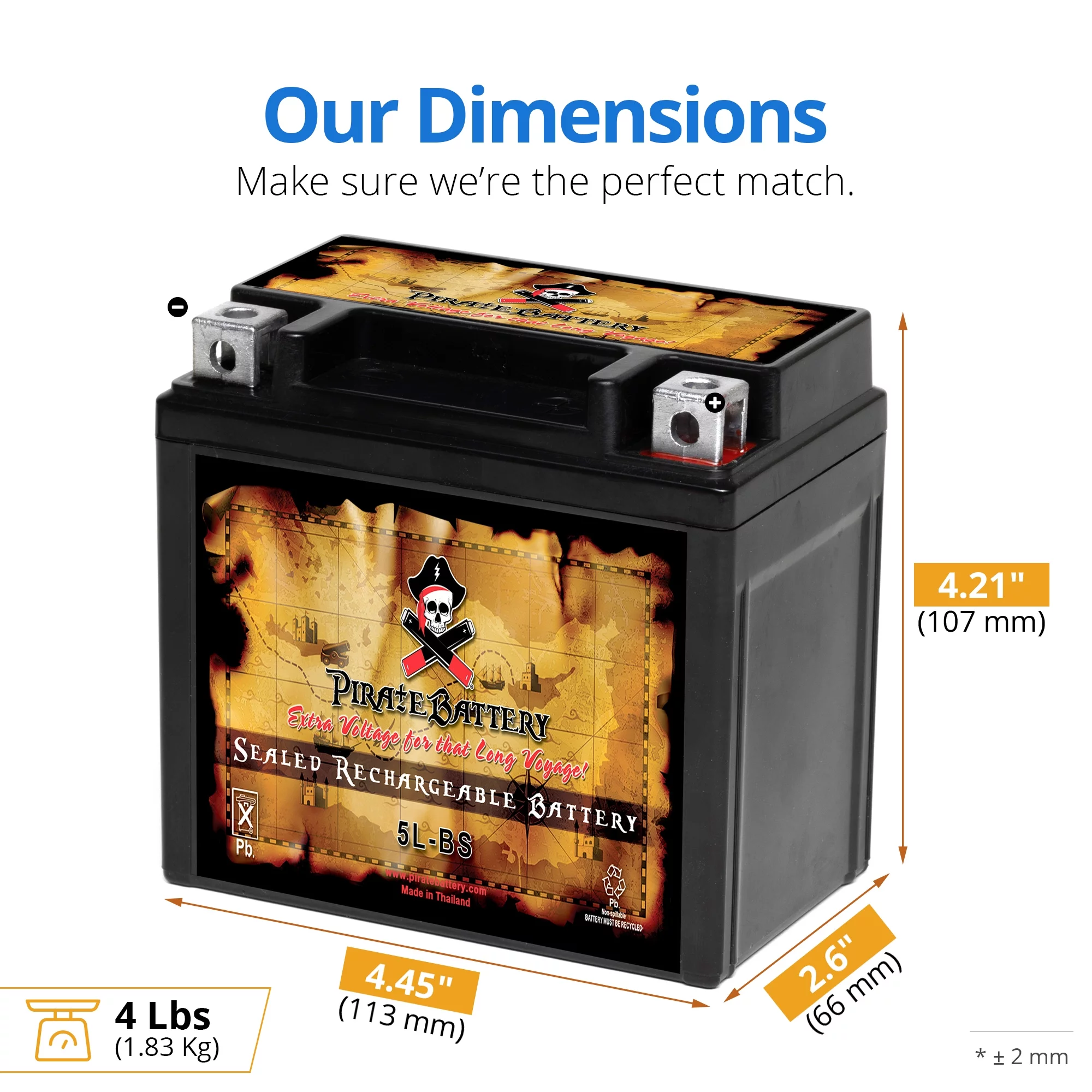 Pirate Battery YTX5L-BS (5L-BS 12 Volt,4 Ah, 65 CCA) Atv Battery for Polaris 90cc Predator Sportsman Outlaw 2008