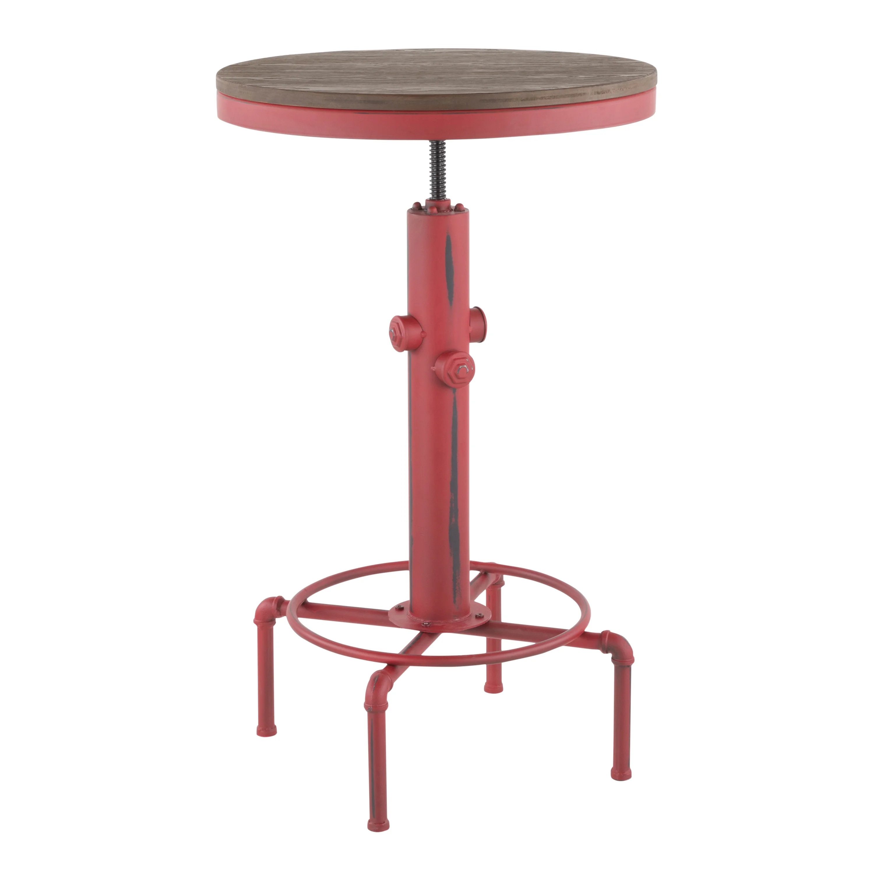 DeeHome Hydra Industrial Bar Table in Vintage Red Metal and Brown Wood-Pressed Grain Bamboo by LumiSource