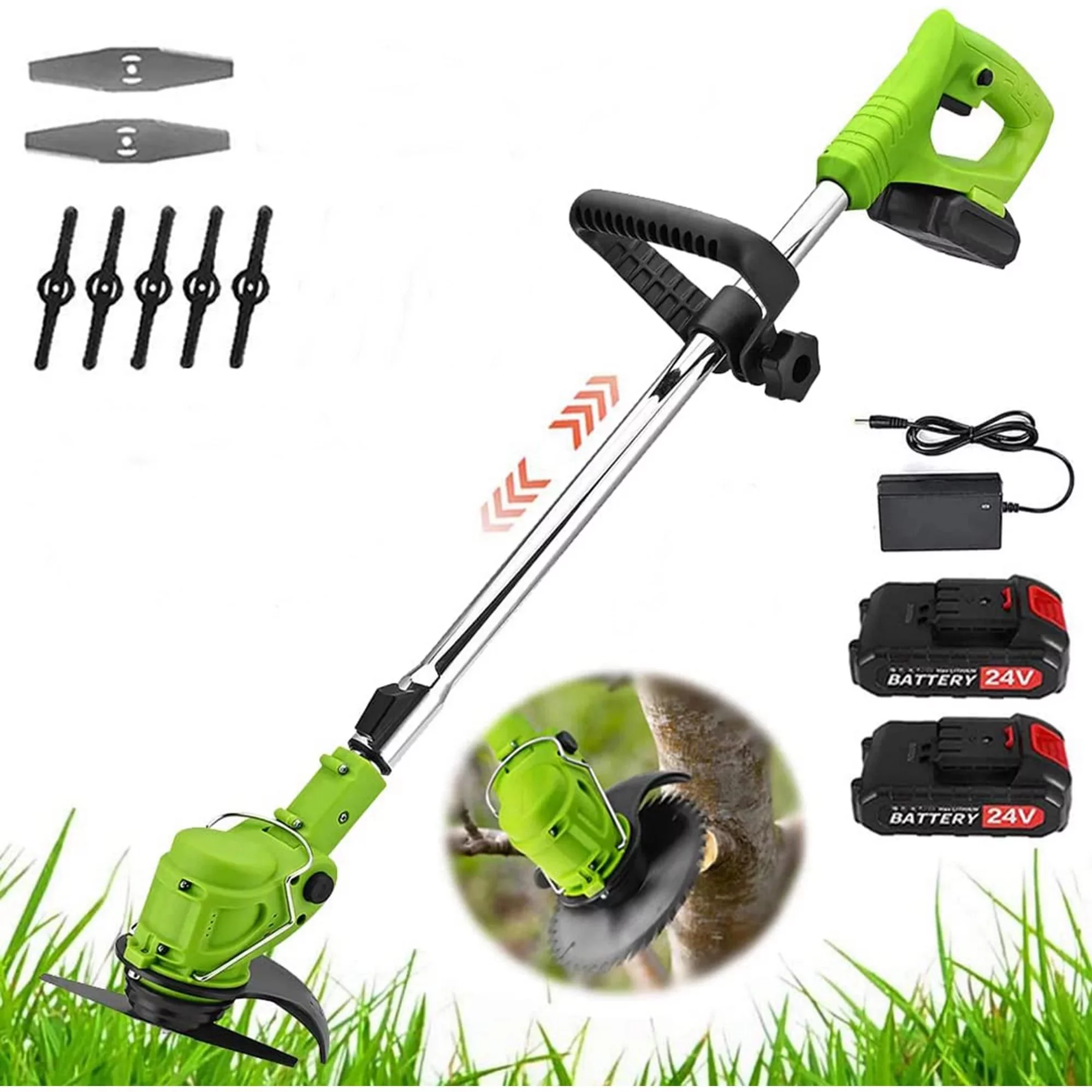 Electric Weed Lawn Edger, Weed Eater, Weed Wacker Electric, Cordless Grass Trimmer Cutting Tool & 2 Battery, Weed Trimmer for Yards Garden, Green