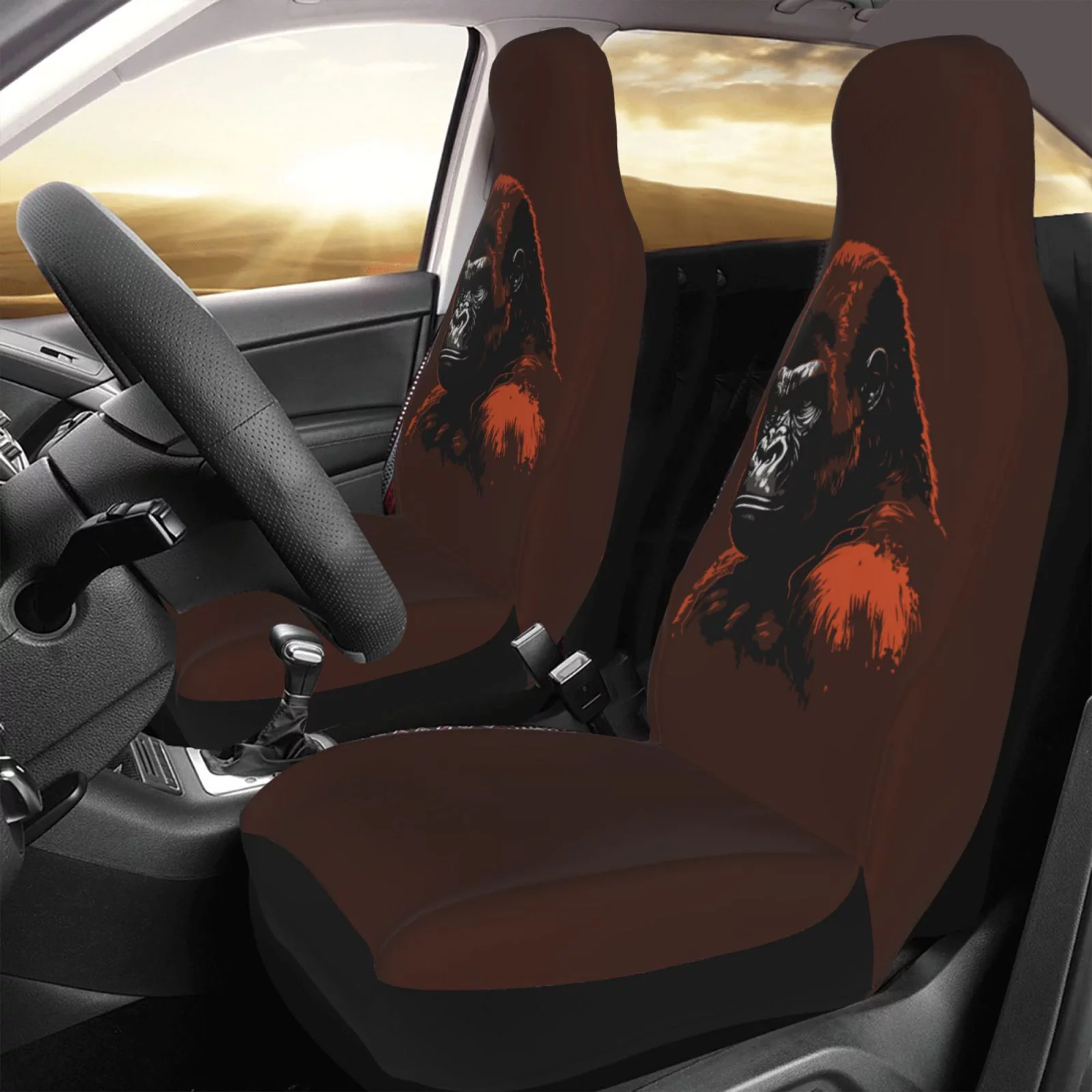 TEQUAN Car Seat Cover, Abstract Gorilla Drawing Pattern 2 Piece Front Seat Covers, Fit Most Auto Truck Van Suv