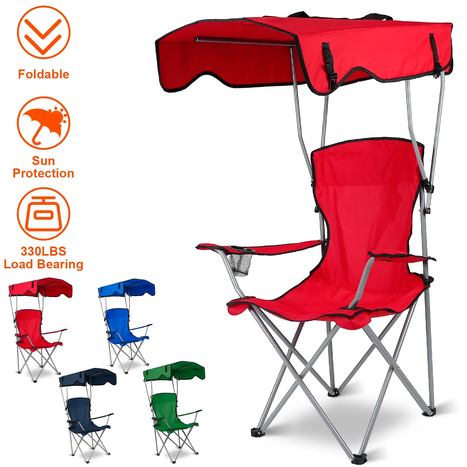 Sun Protection Foldable Canopy Chair iMounTEK Camping Lawn X-shaped Support Chair w/ Cup Holder