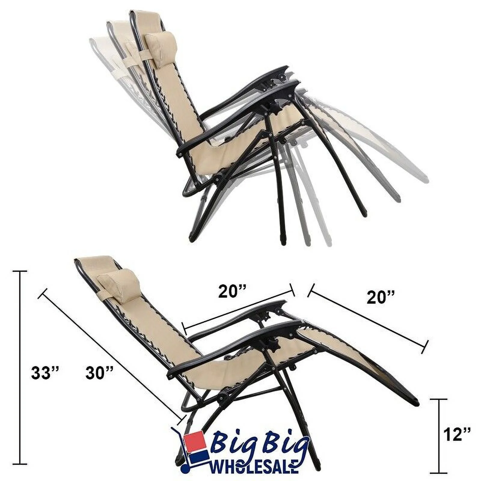 2 Zero Gravity Chairs Folding Patio Lounge Beach Outdoor Recliner Tan Texteline