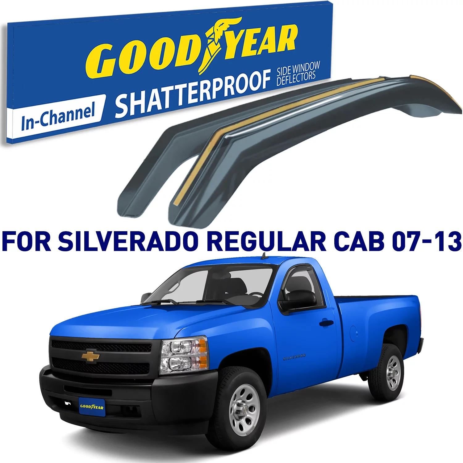 Goodyear Shatterproof in-Channel Window Deflectors for Trucks Chevrolet (Chevy) Silverado/GMC 1500 Sierra 2007-2013 Regular Cab, Rain Guards, Vent Visors Deflector, Truck Accessories, 2pcs- GY003401LP