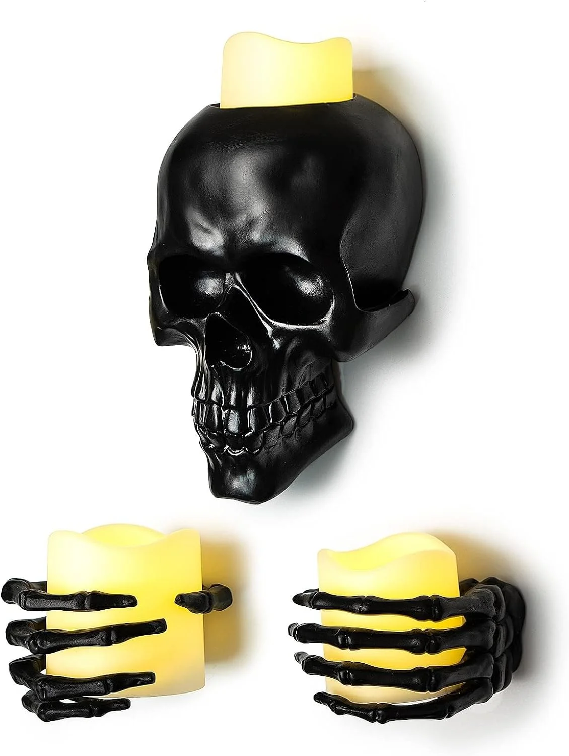 Flickering Wall Candle, 3 Skeleton And Hand Candles Holder Décor - Flickering LED Candles, Skeleton Hand Decor Set For Decoration, Comes With Screws And Anchors, Scary Goth Décor