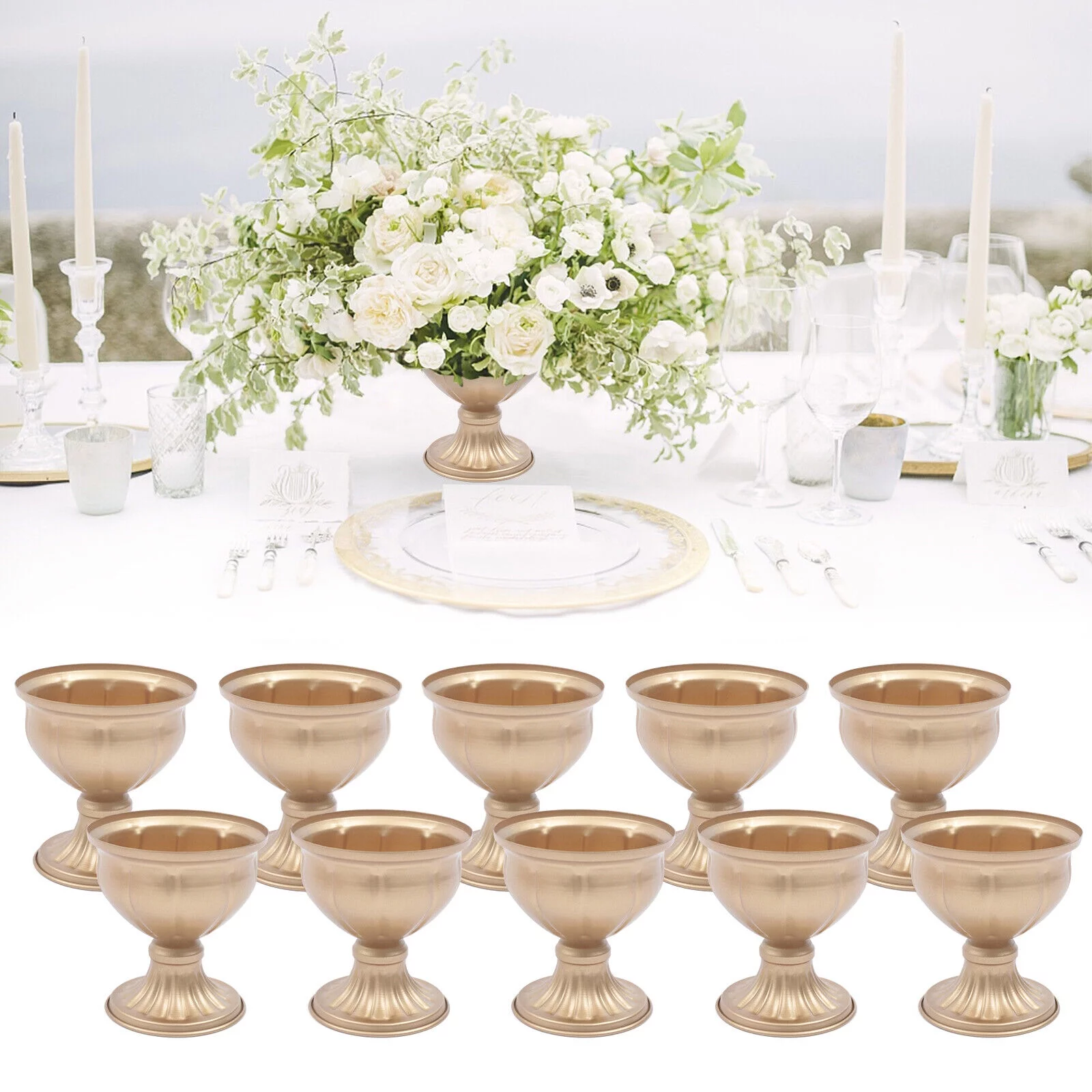 ZhdnBhnos 10pcs Metal Gold Vases For Wedding Table Centerpieces Decoration Home Flower Stand Mini Plant Pots for Party Ceremony Events