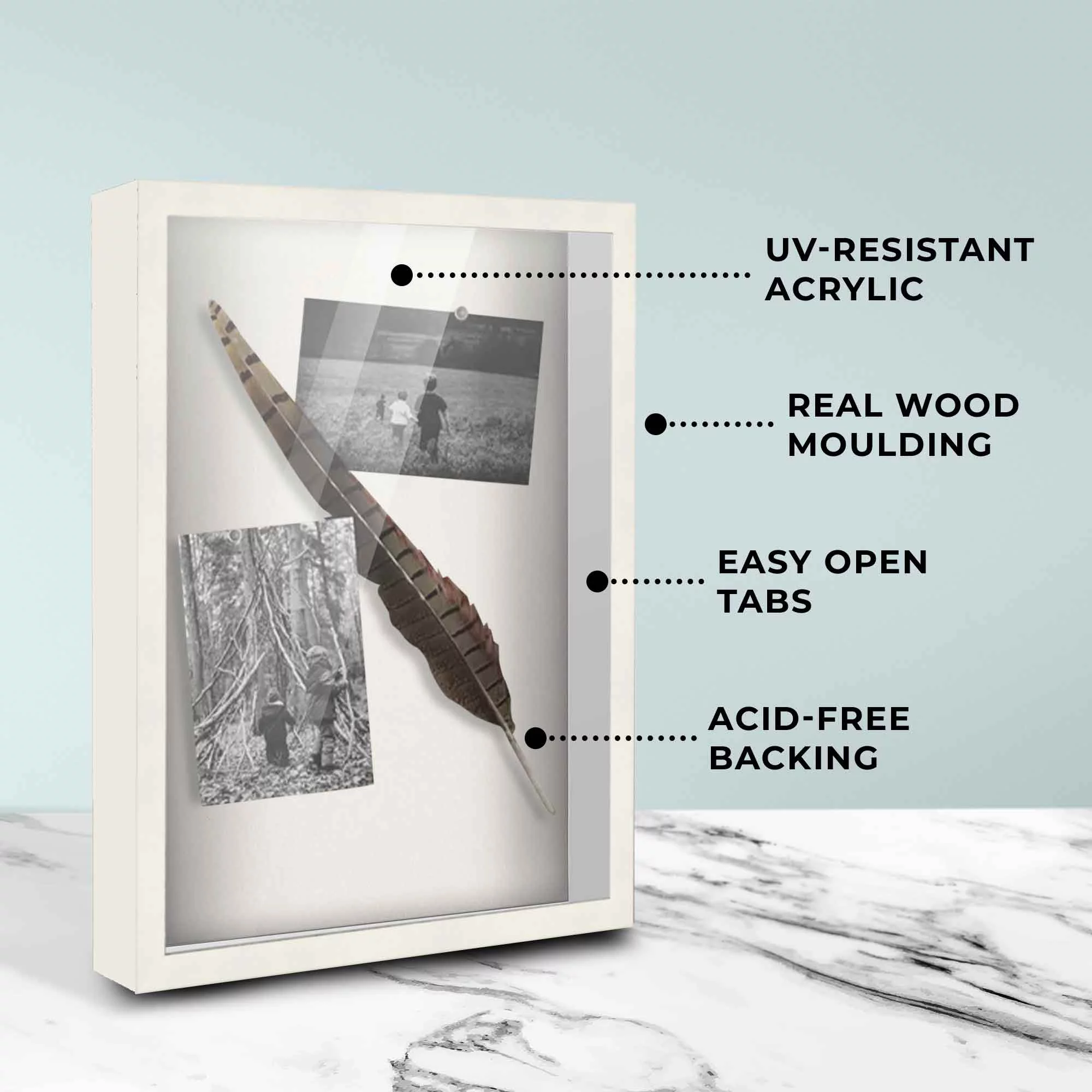 14x24 Shadow Box Frame White | 2 inches Deep Real Wood Contemporary Shadowbox Display Frame | UV