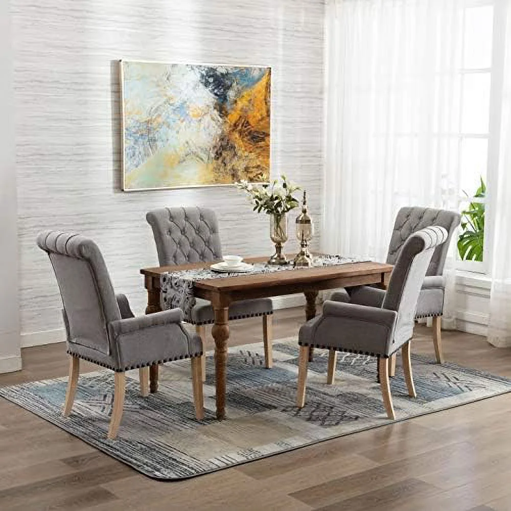 TJUNBOLIFE Upholstered Fabric Accent Dining Chair  Elegant Tufted Club Dining Room Kitchen Room Arm Dining Chair  Beige