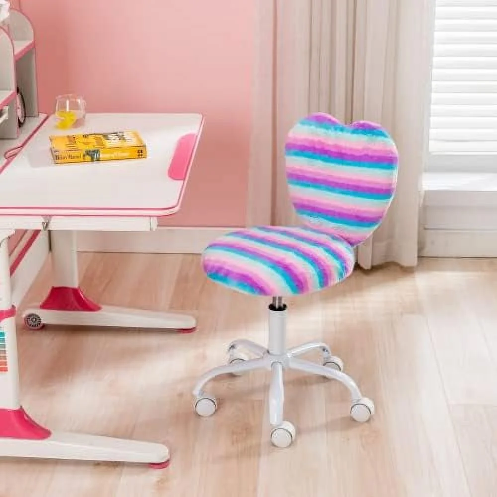 ZFGSUIJN Desk Chair  Furry Study Chair for Girls Comfy Adjustable Computer Children Chair with Heart Shaped Back  Cute Rolling Swivel Student Task Chair for Reading/Bedroom/Study  Dreamy