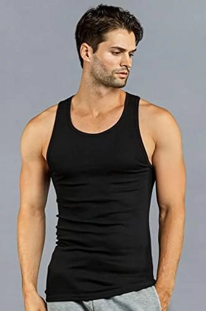 6 Pack Mens A-Shirt 100% Cotton Muscle Top Gym Undershirt Ribbed Black L
