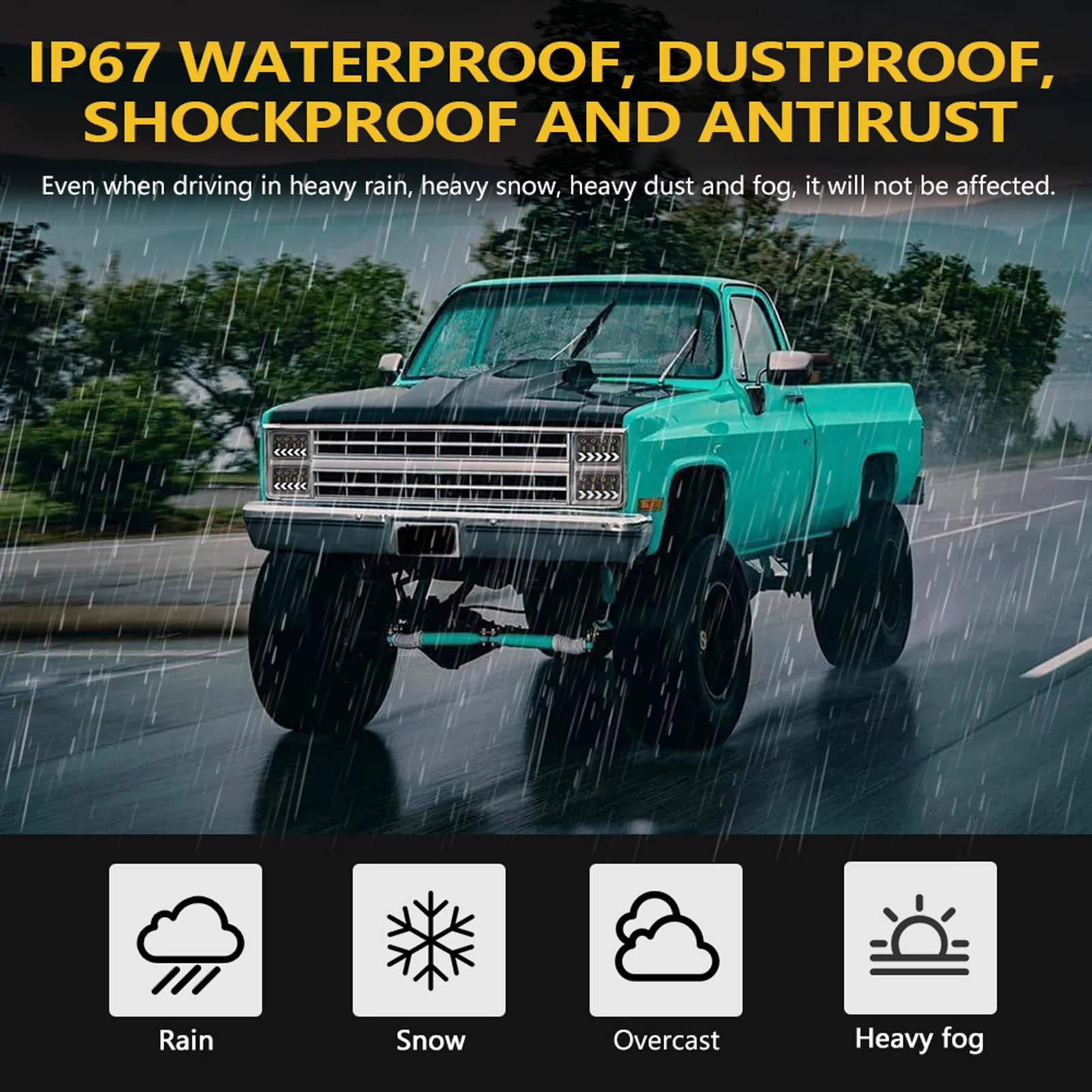 Tomshoo 2 Pack Car LED Headlights 5inch Headlamp, White High/Low Beam DRL, Amber Arrow Dynamic Sequential Turn Signal, Wrangler Replacement