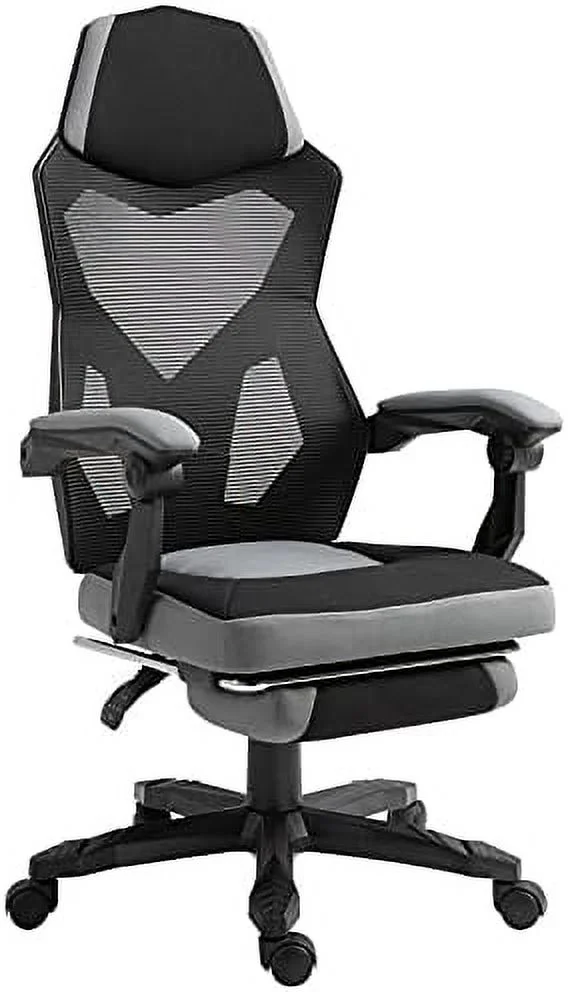 TJCGDTY Ergonomic Home Office Chair High Back Armchair Computer Desk Recliner with Footrest  Mesh Back  Lumbar Support and Wheels  Grey