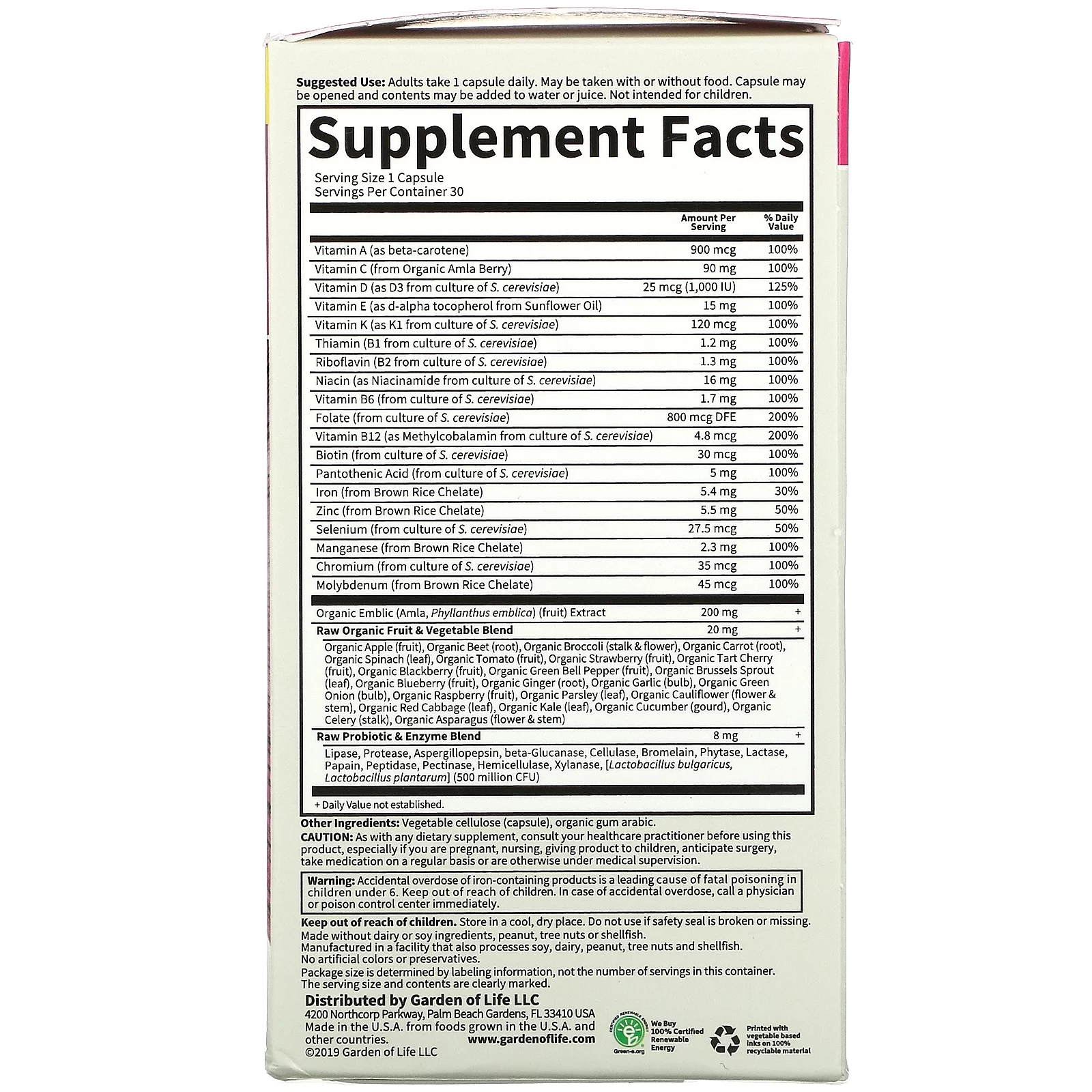 Garden of Life - Vitamin Code RAW One For Women - 30 Vegetarian Capsules