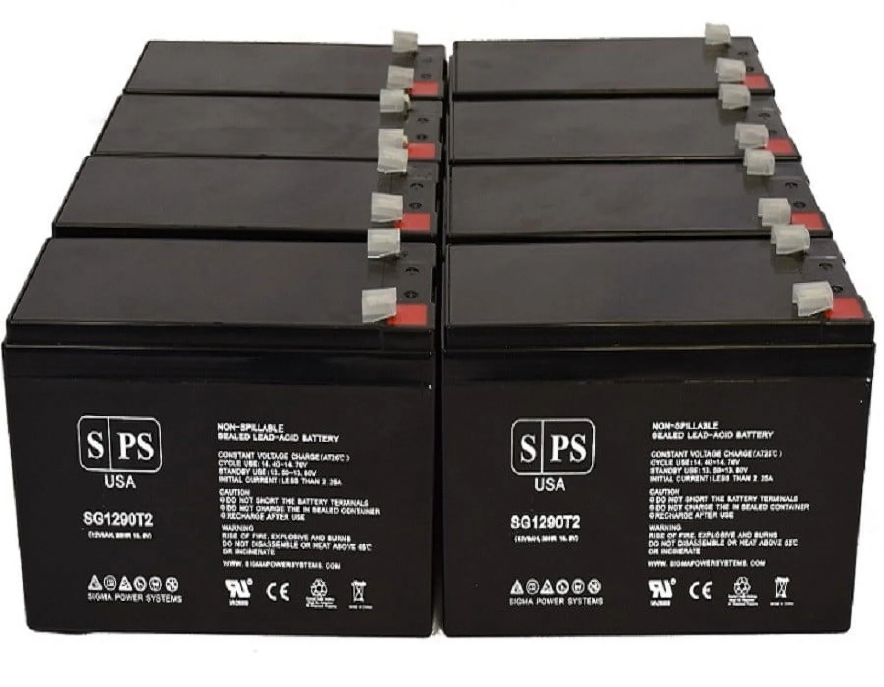 SPS Brand 12V 9Ah Replacement Battery (SG1290T2) for Powerware PW9355-20 (Terminal T2) (8 Pack)