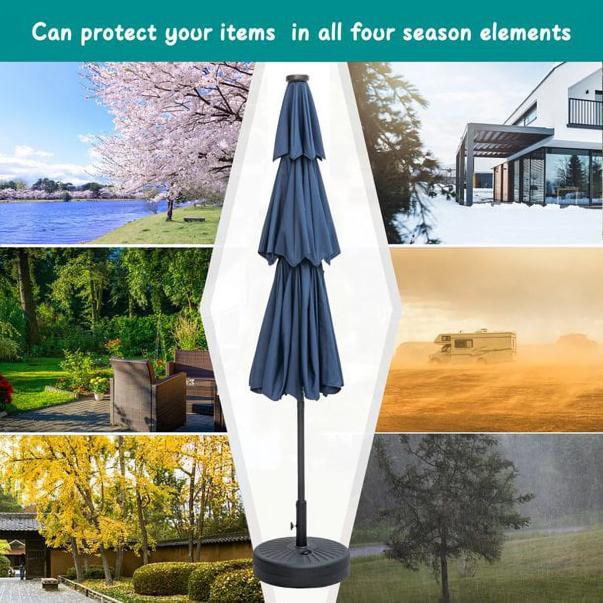 Autlaycil 10Ft 3 Tiers Patio Umbrellas Solar 40 LED Lighted Umbrella with 8 Ribs Patio Table Umbrella, Blue