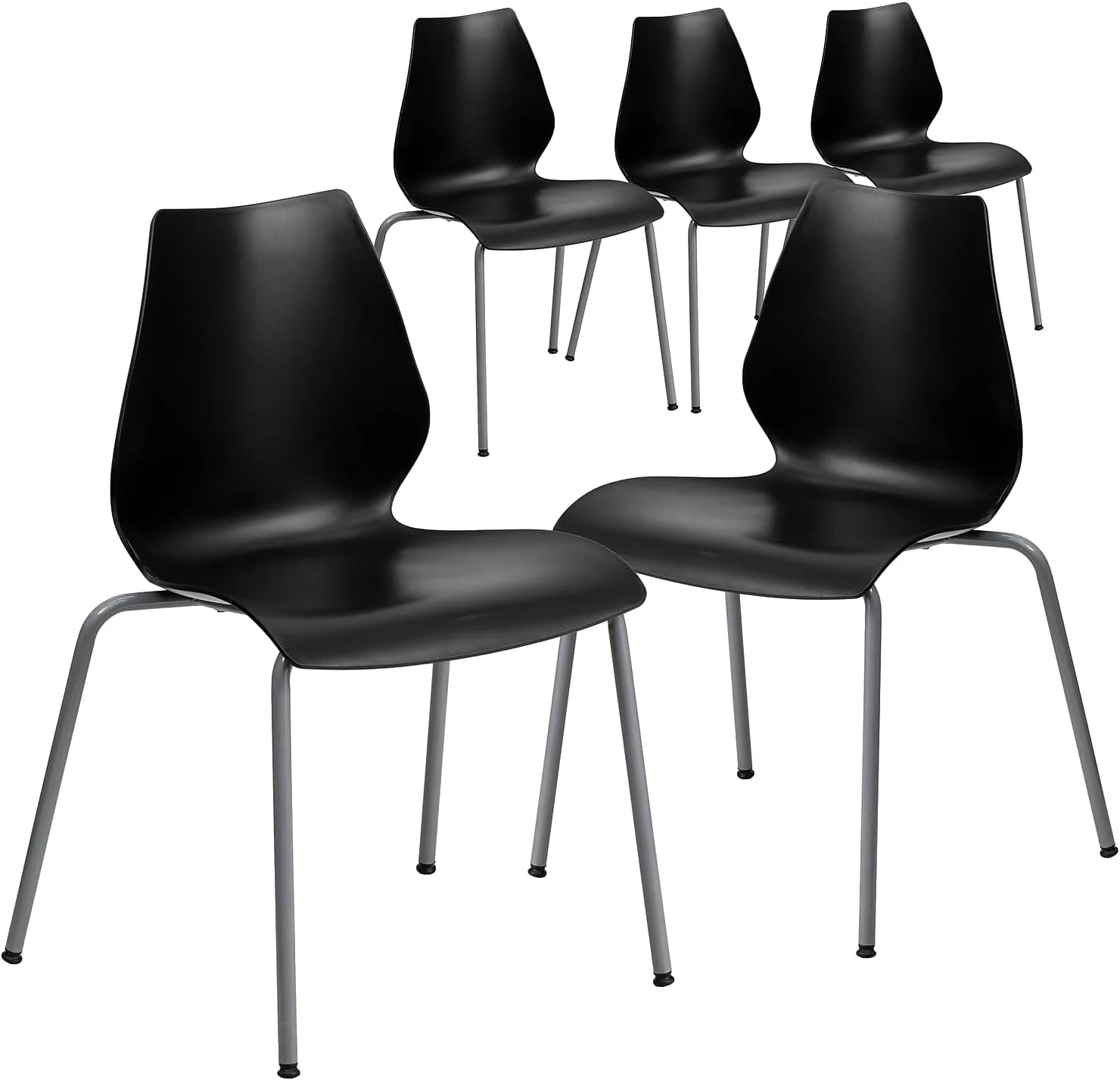 5 Pack HERCULES Series 770 Lb. Capacity Black Stack Chair With Lumbar Support And Silver Frame