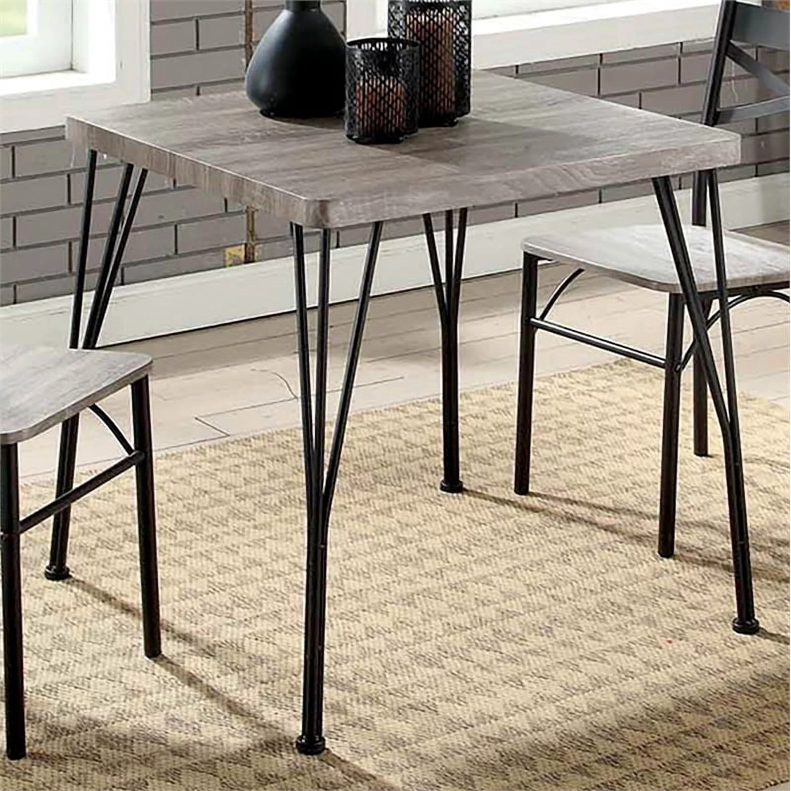 Furniture of America Kelle Transitional Metal 3-Piece Dining Set in Natural Tone