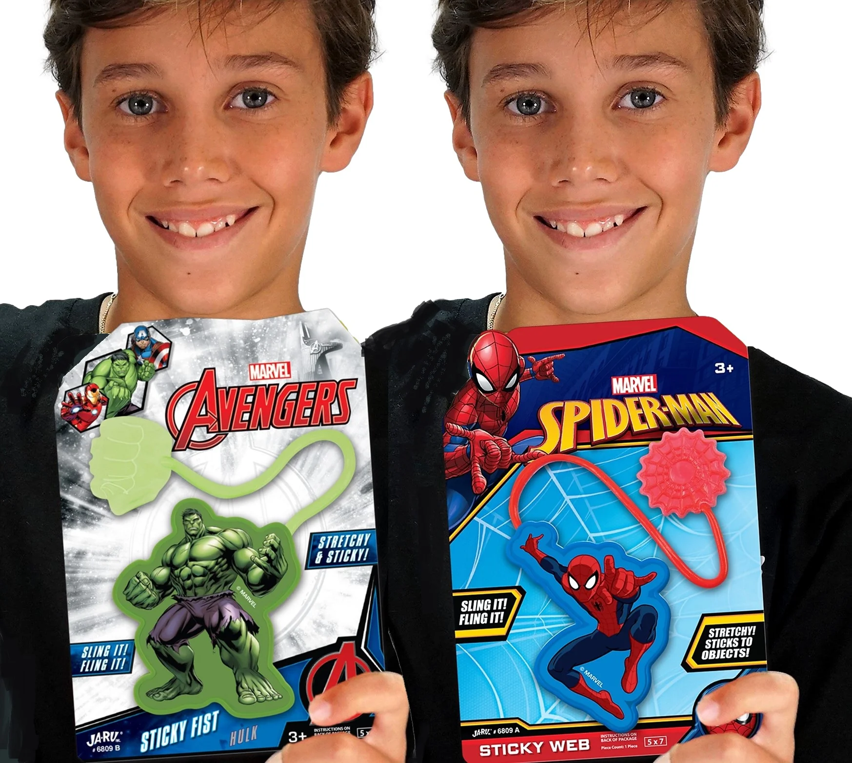 Marvel Spiderman & Hulk Superheroes Sticky Hands Stretchy Snap Toys (4 Packs Assorted) Kids Age 3 and up, Plus Funaton Sticker | W-AB-6809-4