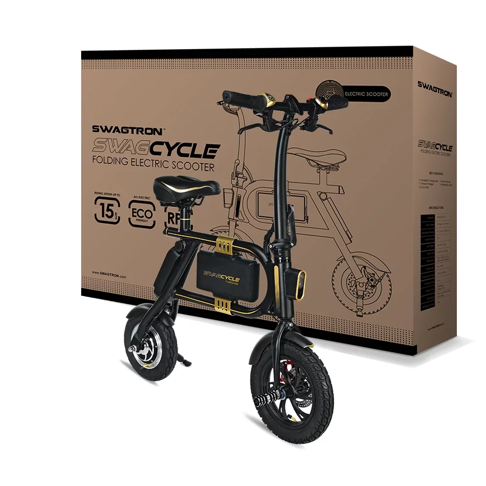 Swagtron SwagCycle E-Bike Folding Electric Bicycle with 15 Mile Range, Collapsible Frame, and Handlebar Display (Recertified)