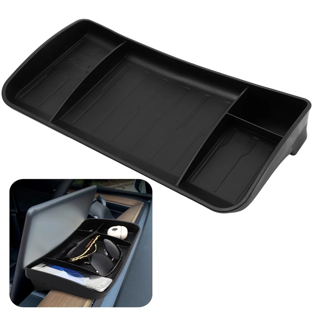 Center Console Organizer for Tesla Model3/Y, Dashboard Hidden Storage Tray, Non-slip Behind Screen Storage Box, Self-Adhesive Center Console Tray